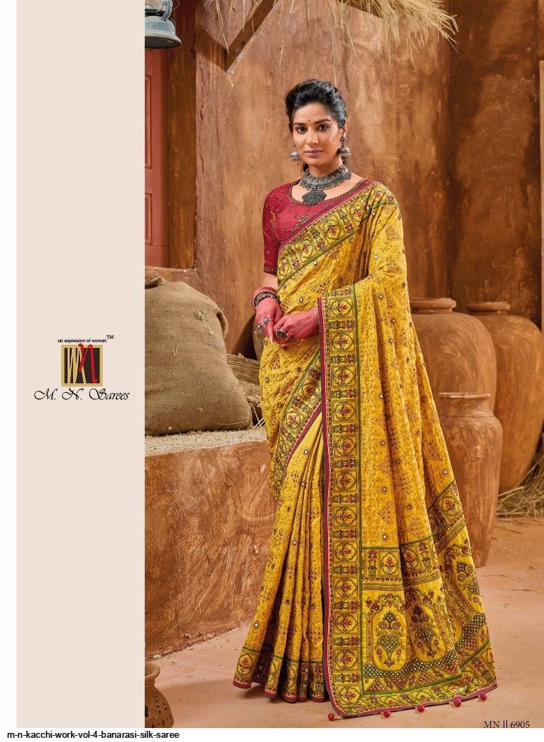 Kesari Nandan Nityam 73521 Yellow Georgette Saree – Sanskar Sarees