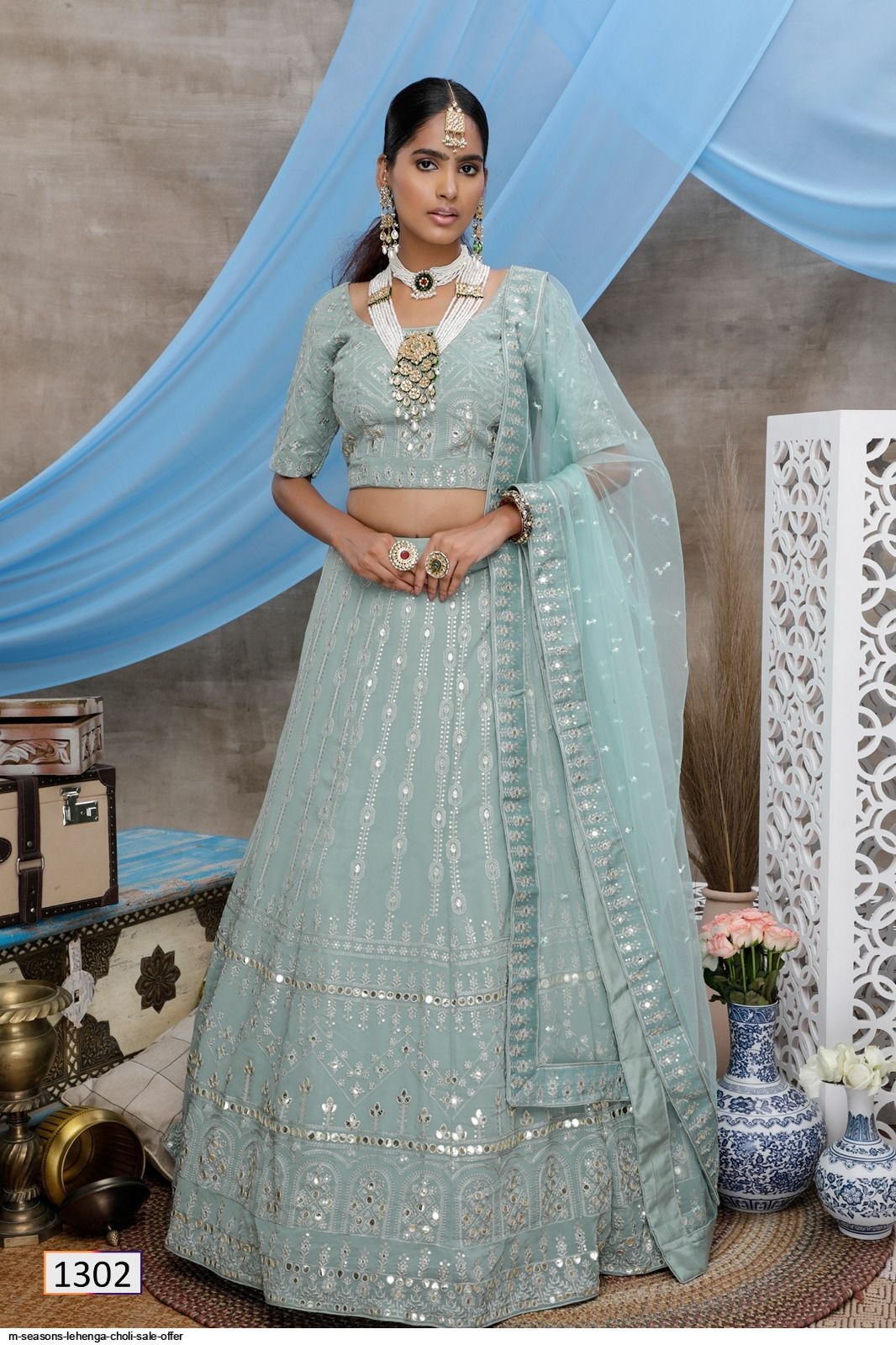 Seasons India | Blue lehenga, Work skirts, Embroidered blouse
