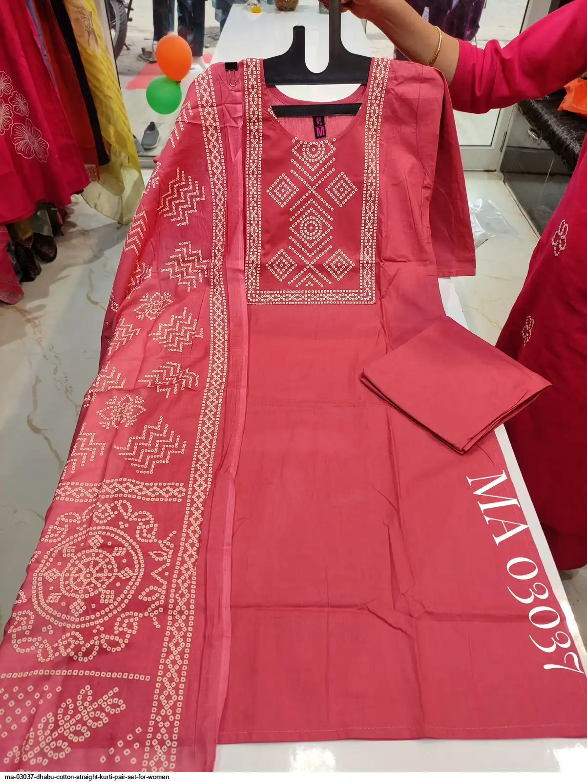 MA 03037 DHABU COTTON STRAIGHT KURTI PAIR SET FOR WOMEN B