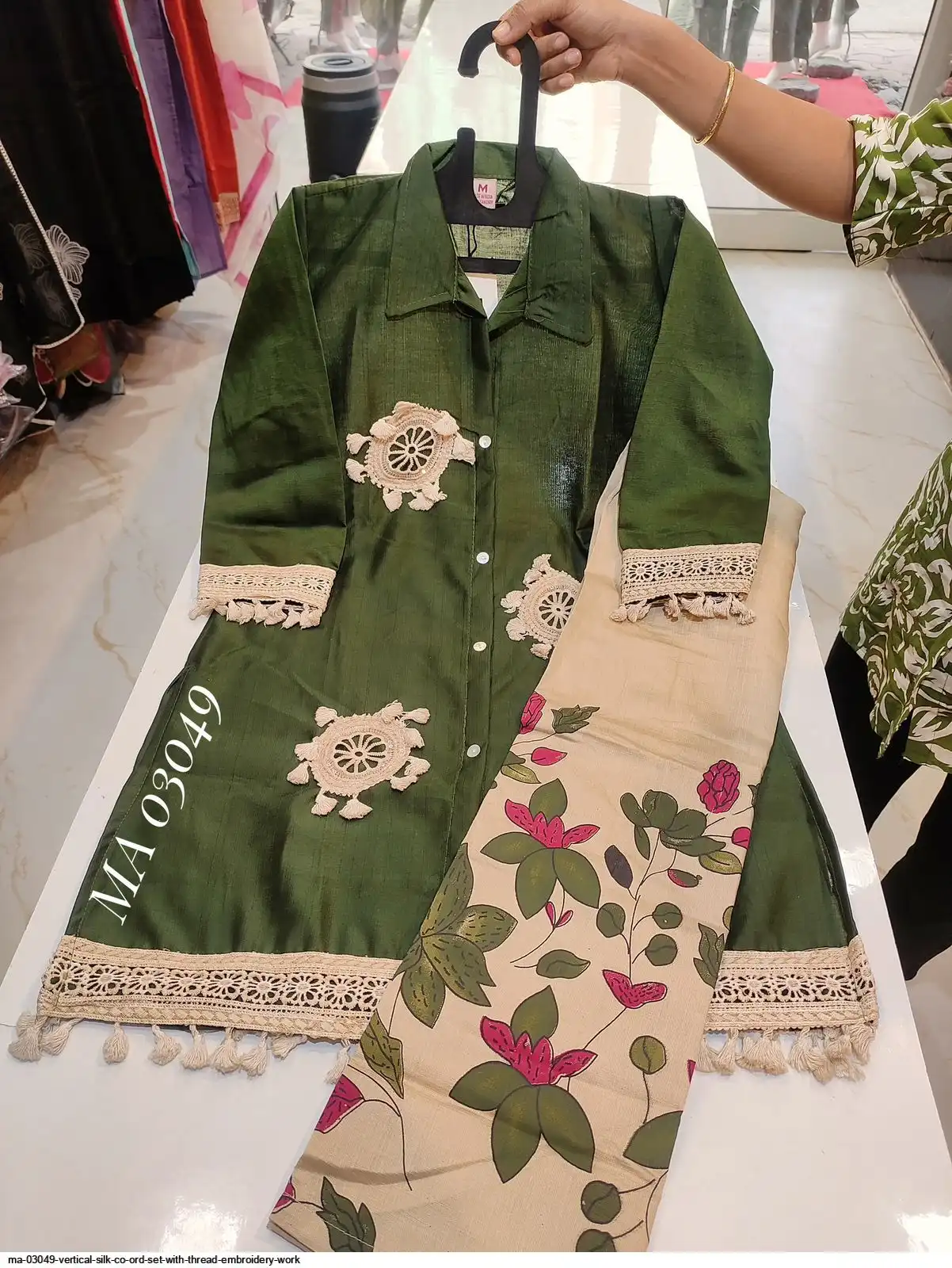 MA 03049 VERTICAL SILK CO ORD SET WITH THREAD EMBROIDERY WORK A
