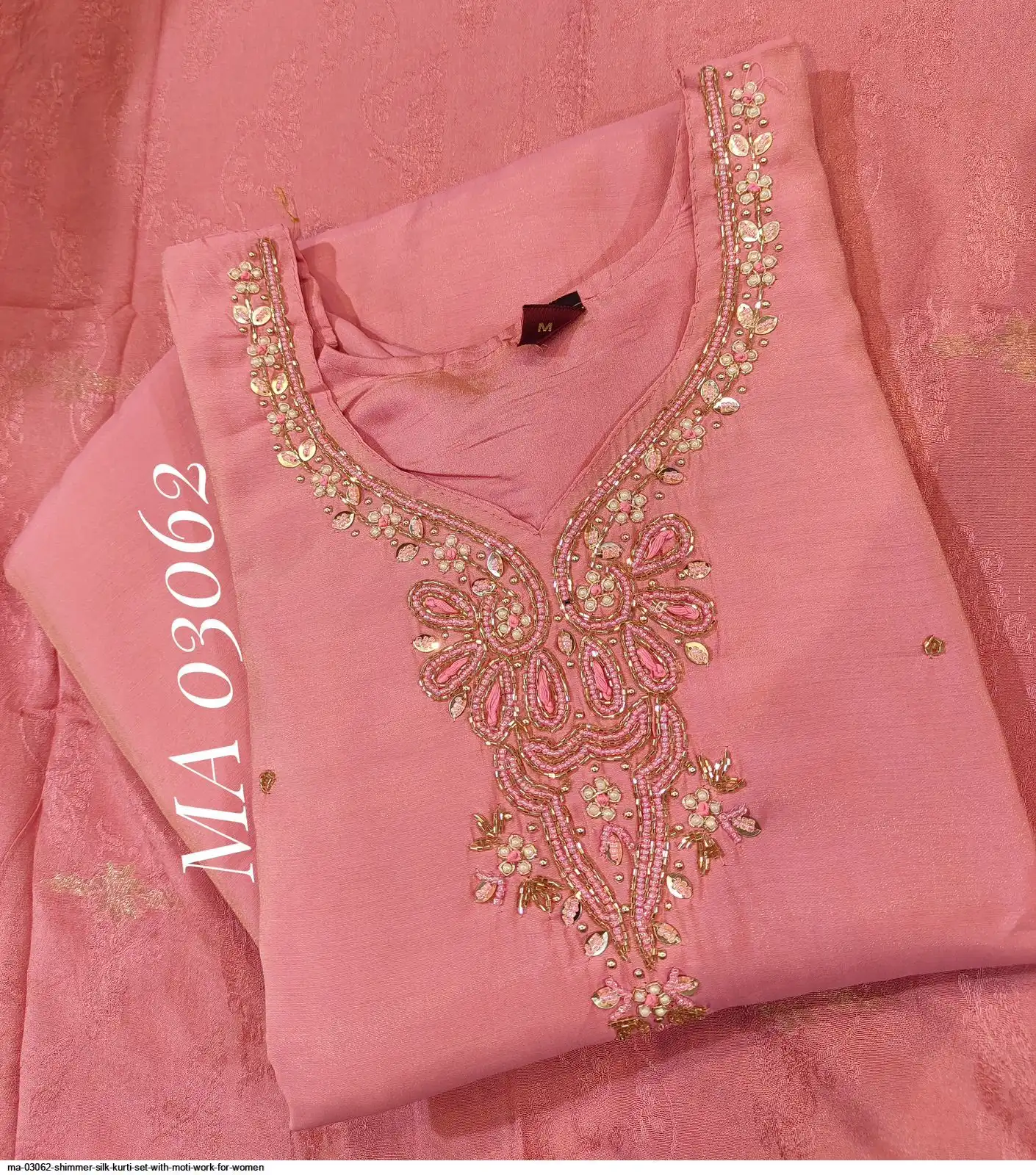 MA 03062 SHIMMER SILK KURTI SET WITH MOTI WORK FOR WOMEN A