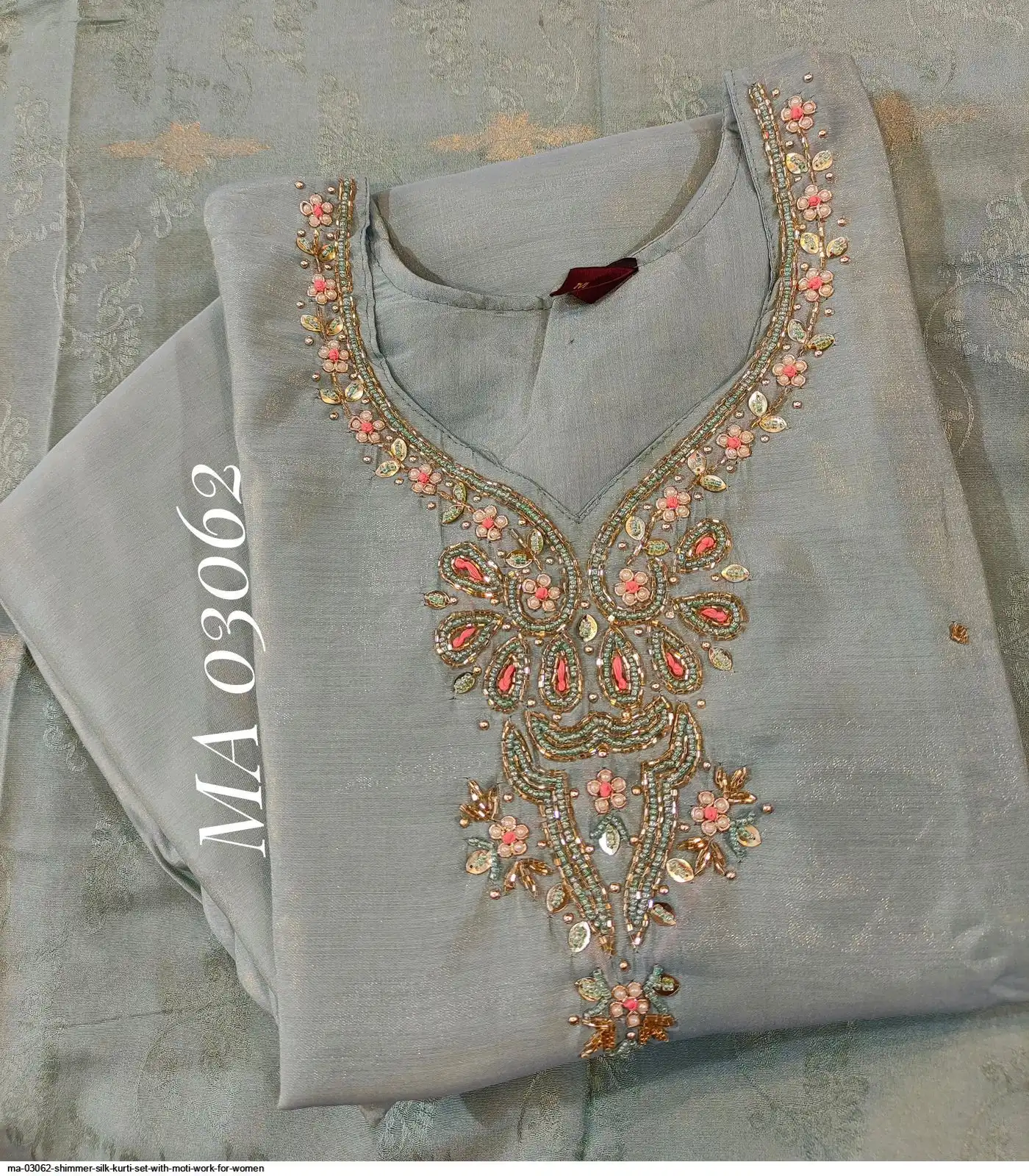 MA 03062 SHIMMER SILK KURTI SET WITH MOTI WORK FOR WOMEN B