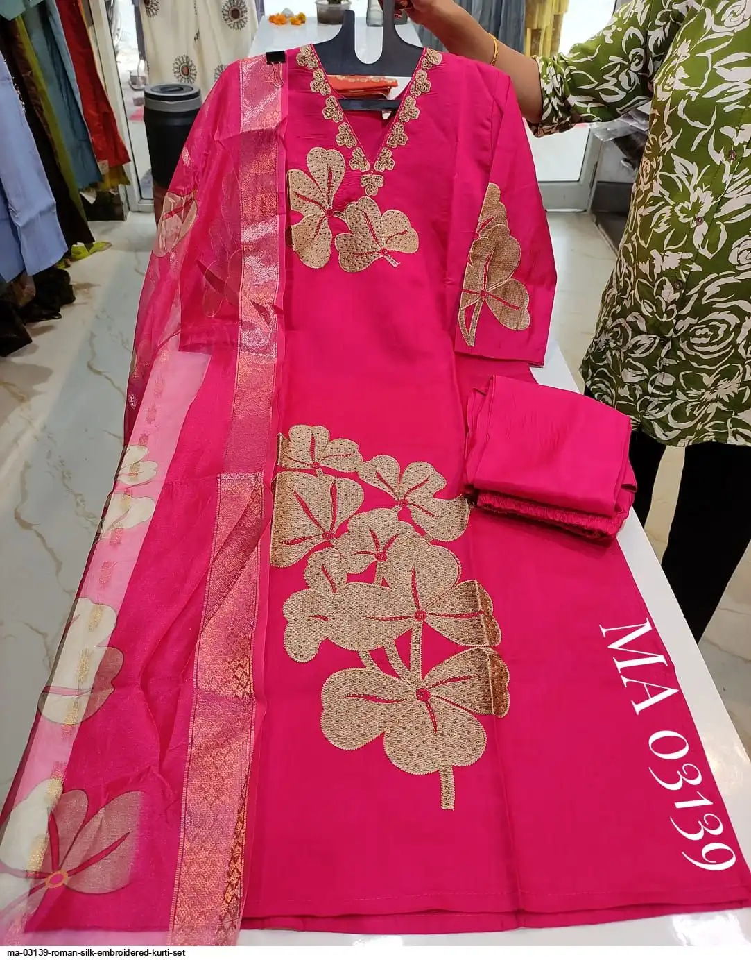 MA 03139 ROMAN SILK EMBROIDERED KURTI SET B