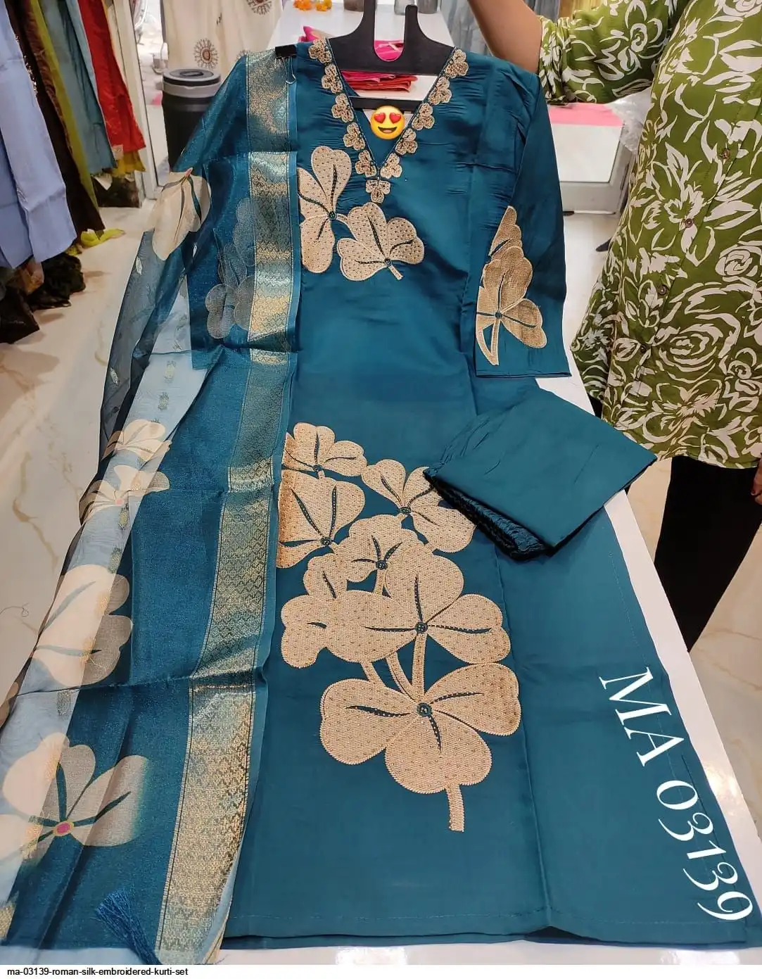 MA 03139 ROMAN SILK EMBROIDERED KURTI SET C