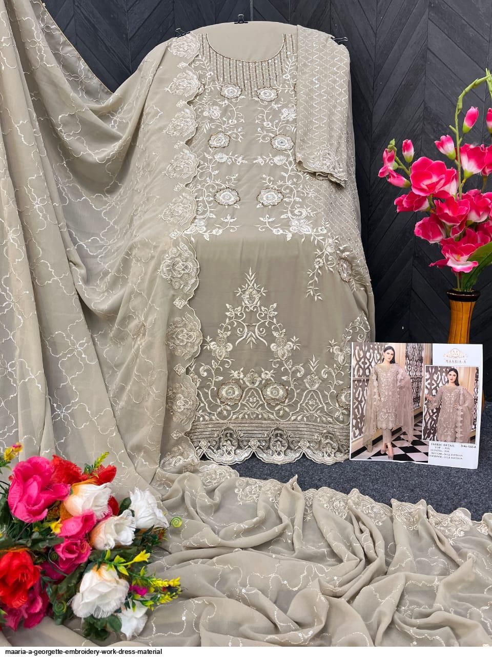 green emerald velvet dress Buy Off White Faux Georgette Embroidery Work Plazzo Dress Material Online main image 0