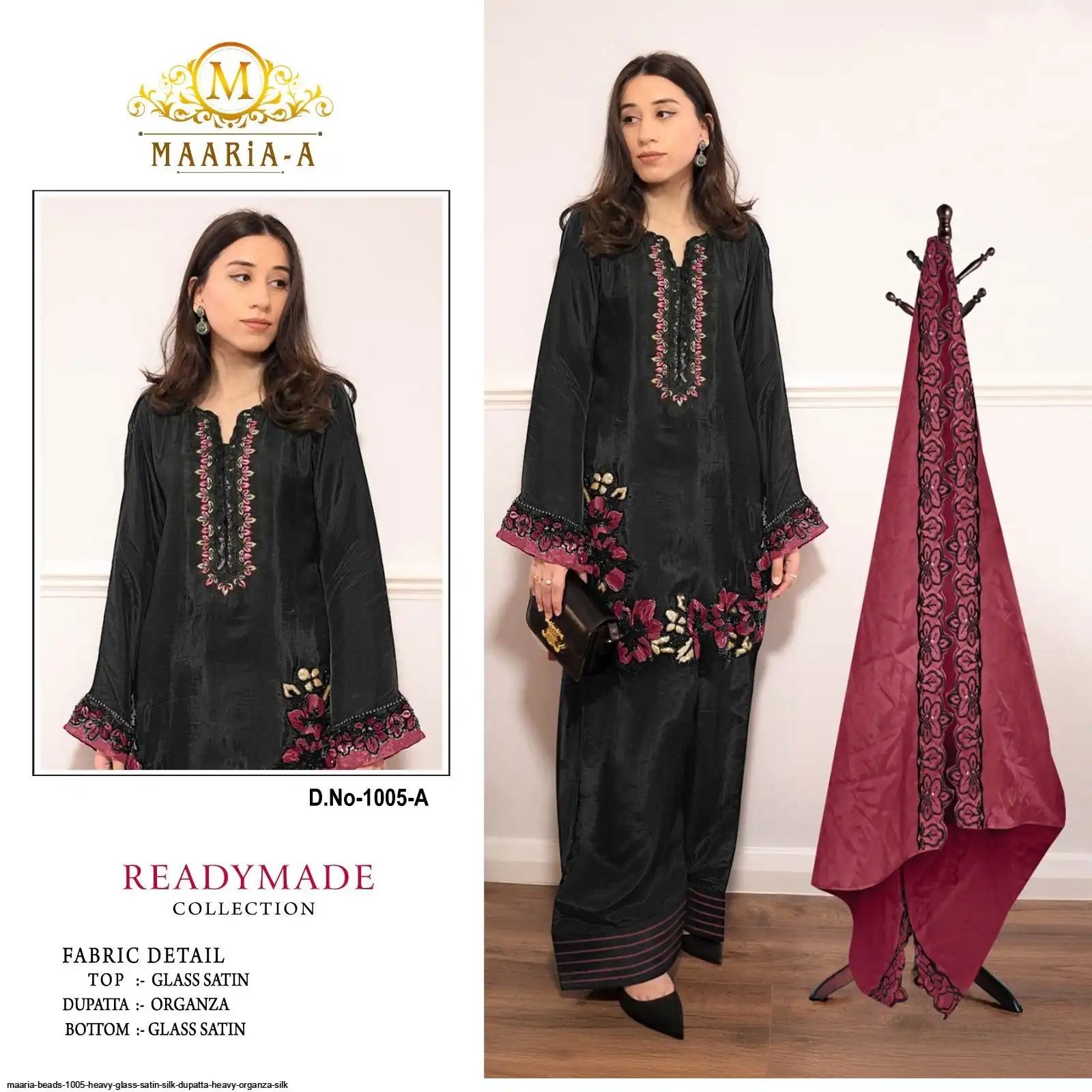 MAARIA BEADS 1005 HEAVY GLASS SATIN SILK DUPATTA HEAVY ORGANZA SILK 1