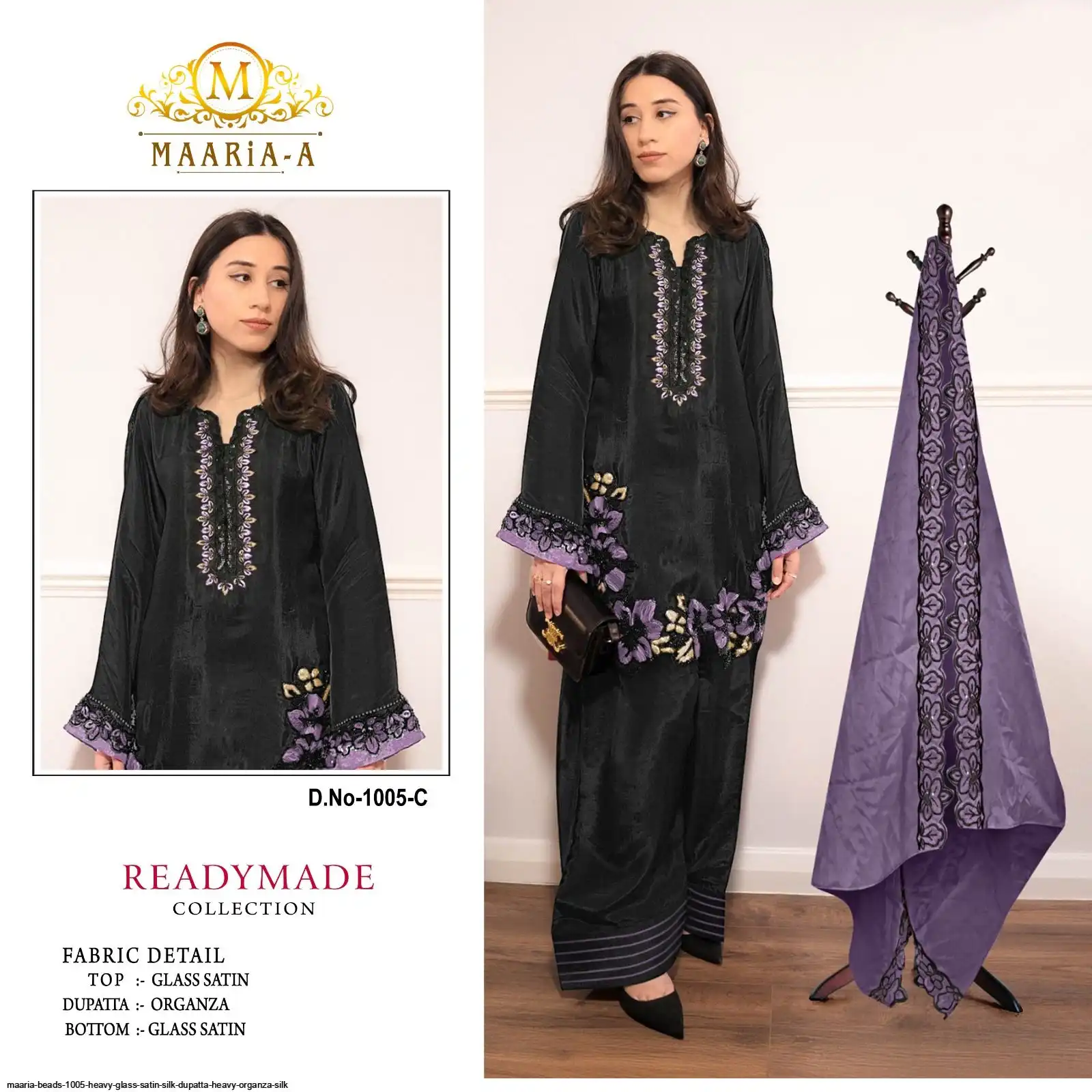 MAARIA BEADS 1005 HEAVY GLASS SATIN SILK DUPATTA HEAVY ORGANZA SILK 3