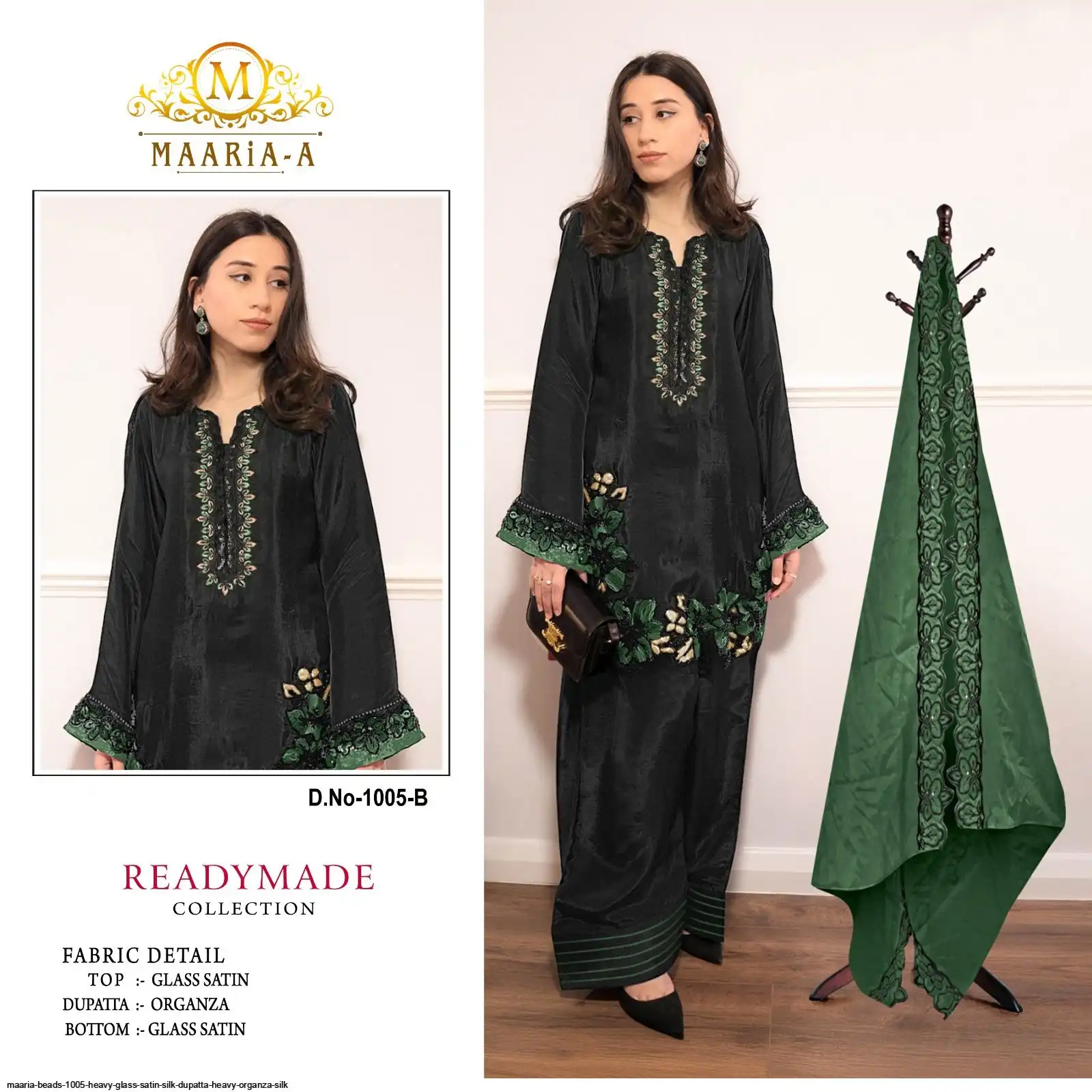 MAARIA BEADS 1005 HEAVY GLASS SATIN SILK DUPATTA HEAVY ORGANZA SILK 2