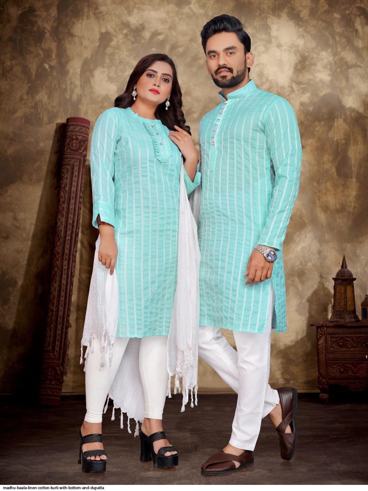 MadhuBaala linen cotton kurti with bottom and dupatta