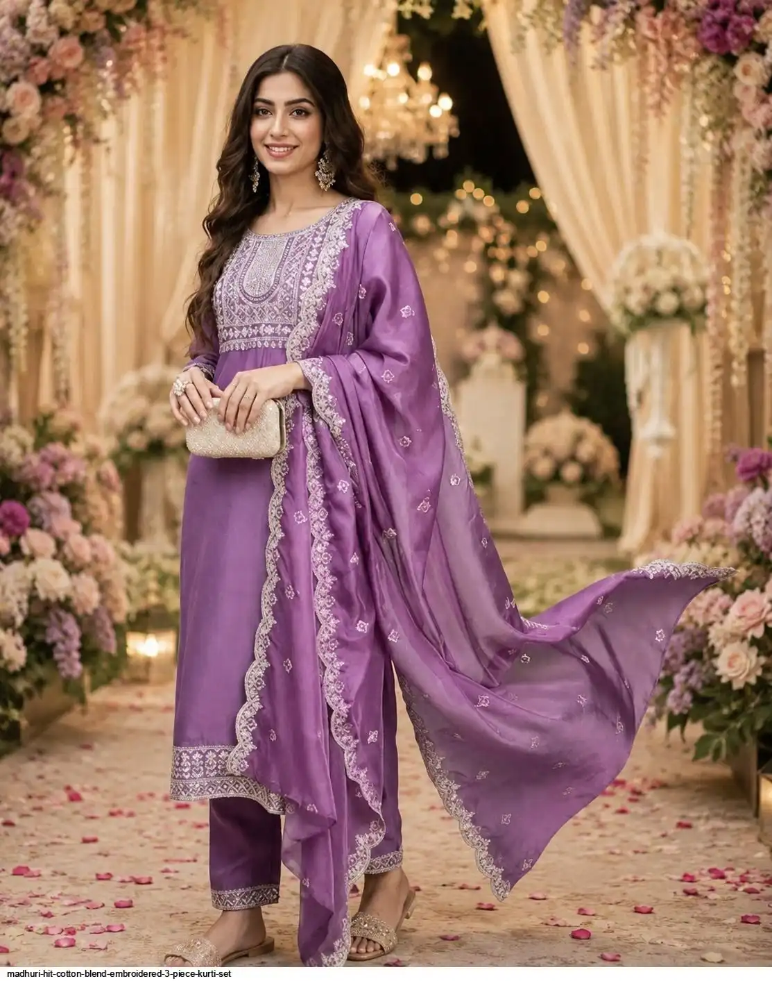 MADHURI HIT COTTON BLEND EMBROIDERED 3 PIECE KURTI SET A