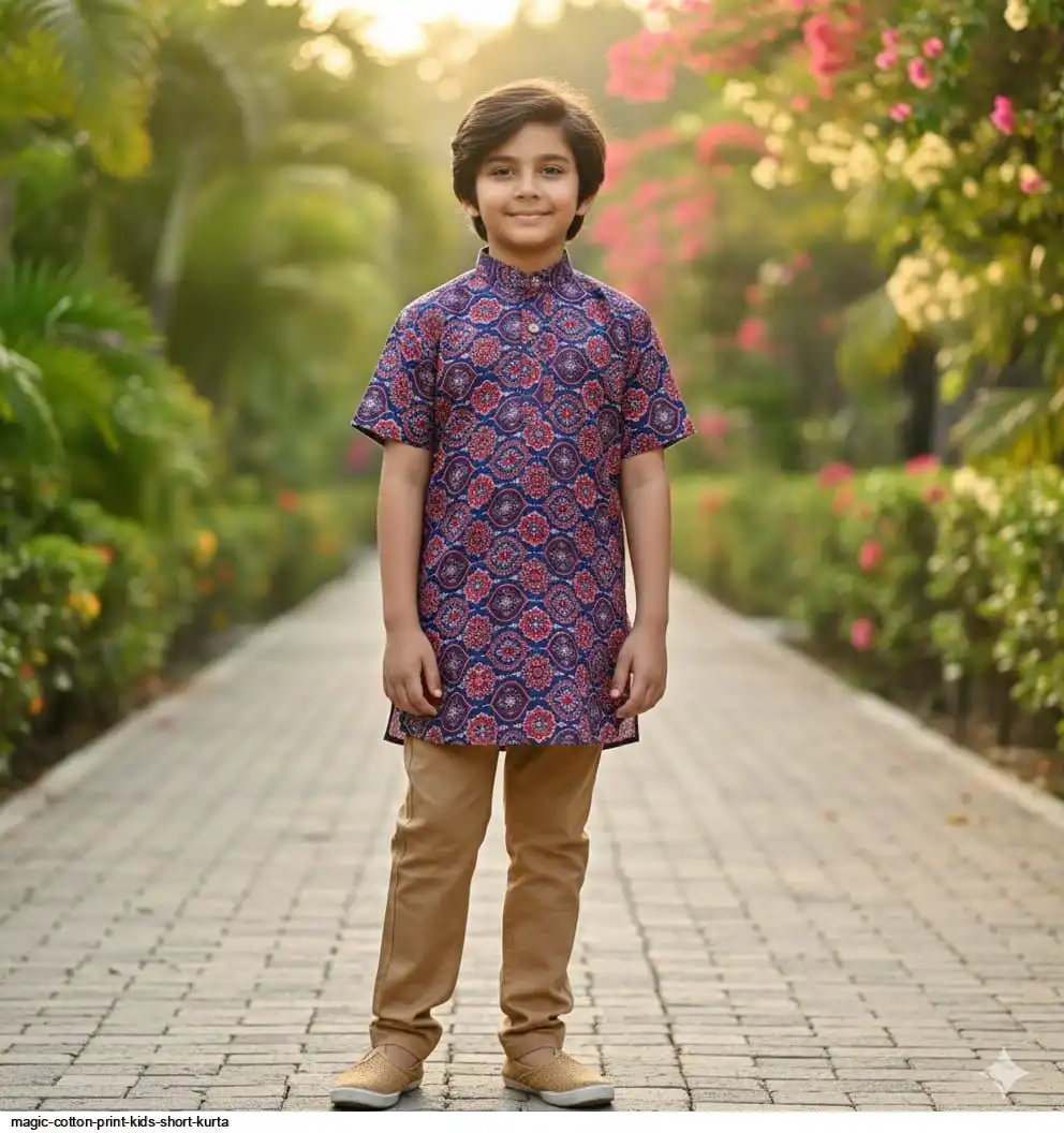 MAGIC COTTON PRINT KIDS SHORT KURTA F