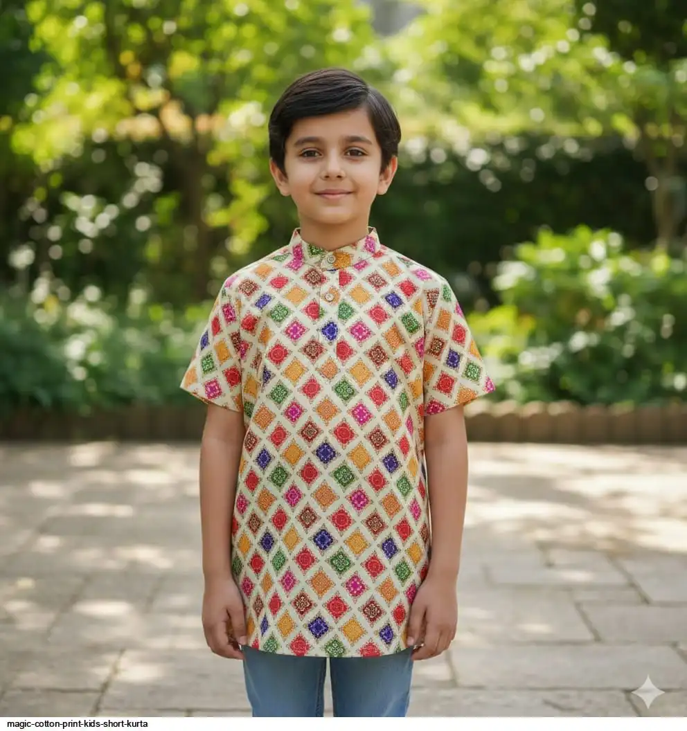 MAGIC COTTON PRINT KIDS SHORT KURTA E
