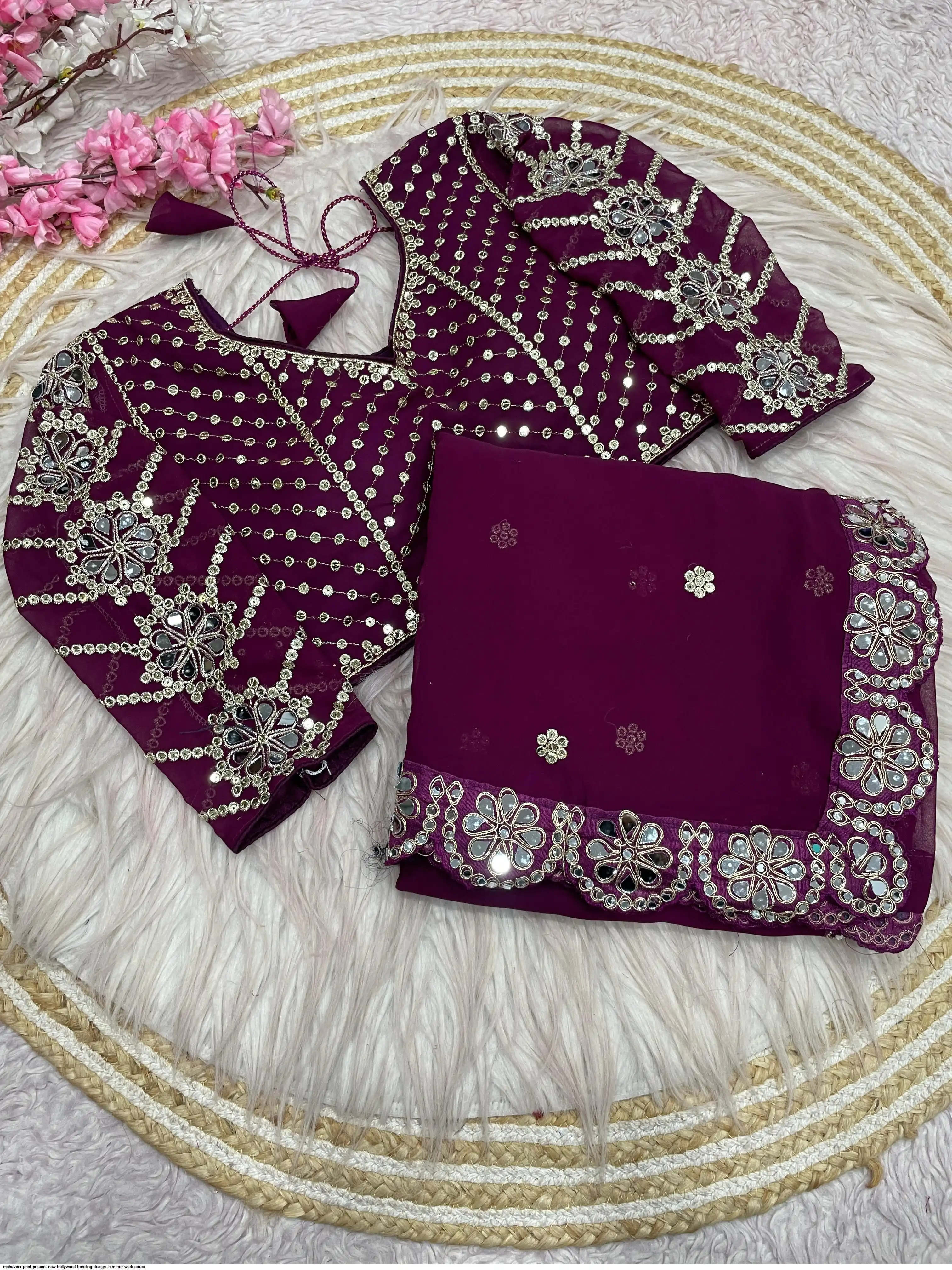 MAHAVEER PRINT PRESENT NEW BOLLYWOOD TRENDING DESIGN IN MIRROR WORK SAREE 1