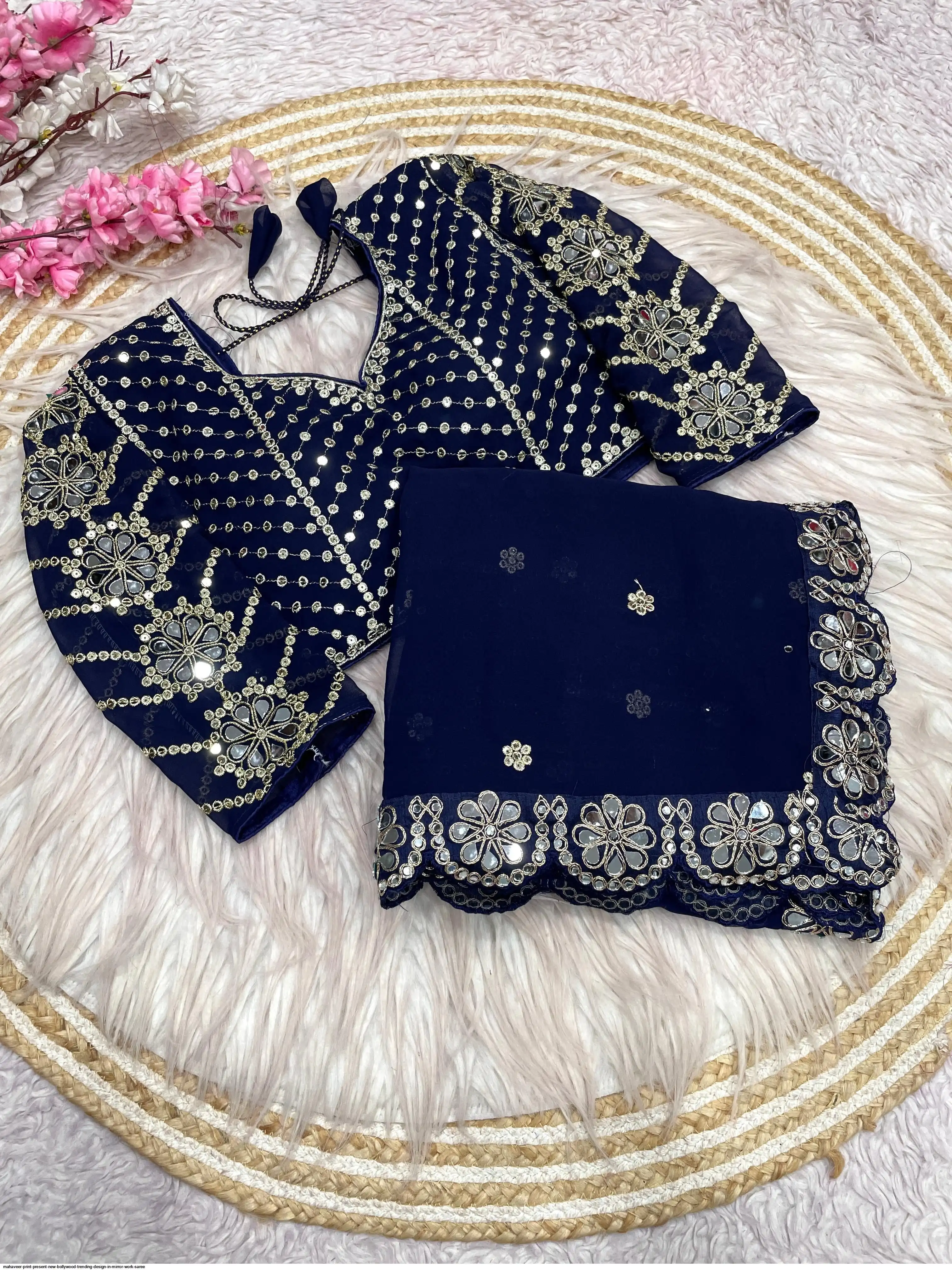 MAHAVEER PRINT PRESENT NEW BOLLYWOOD TRENDING DESIGN IN MIRROR WORK SAREE 4