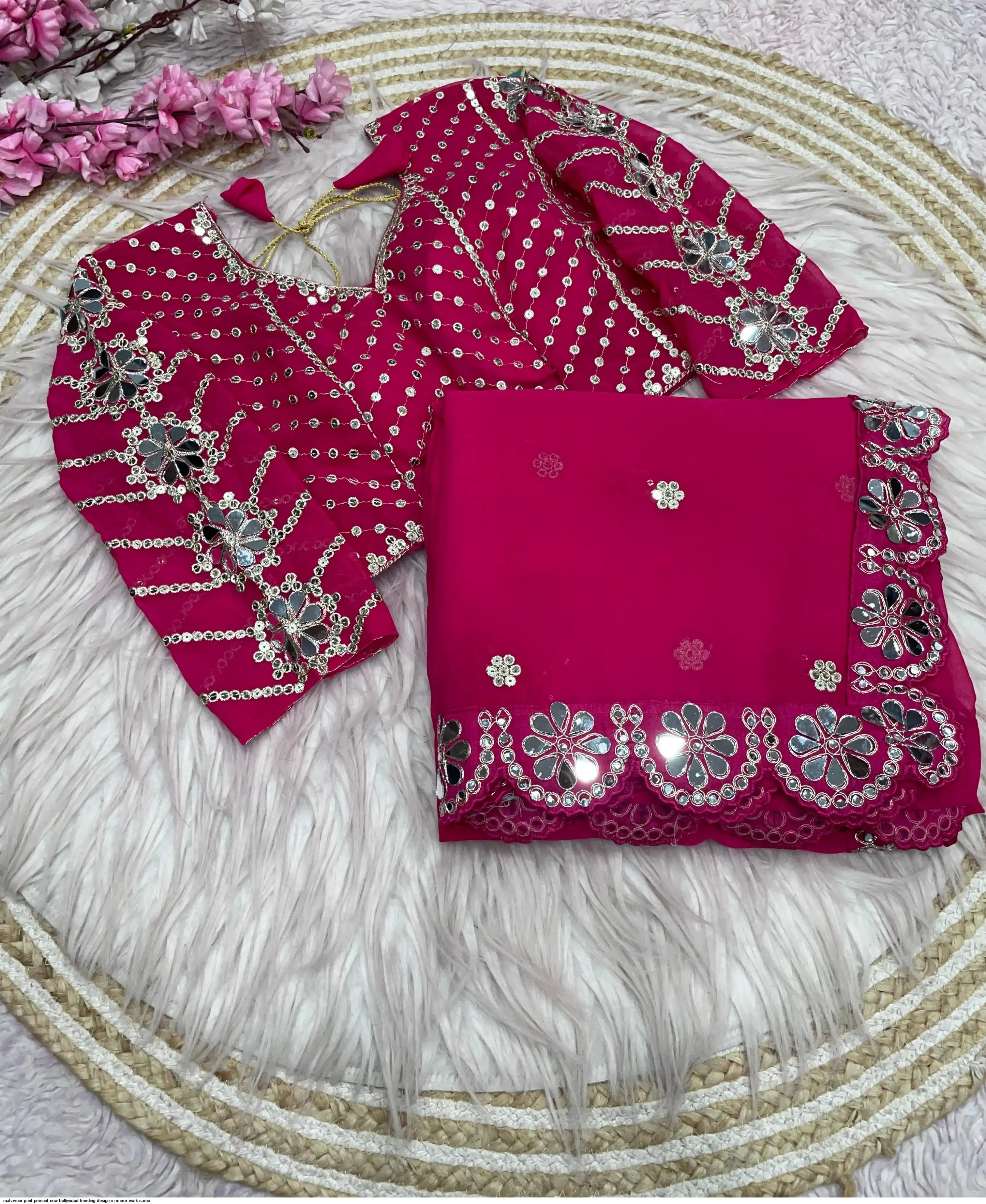 MAHAVEER PRINT PRESENT NEW BOLLYWOOD TRENDING DESIGN IN MIRROR WORK SAREE 3