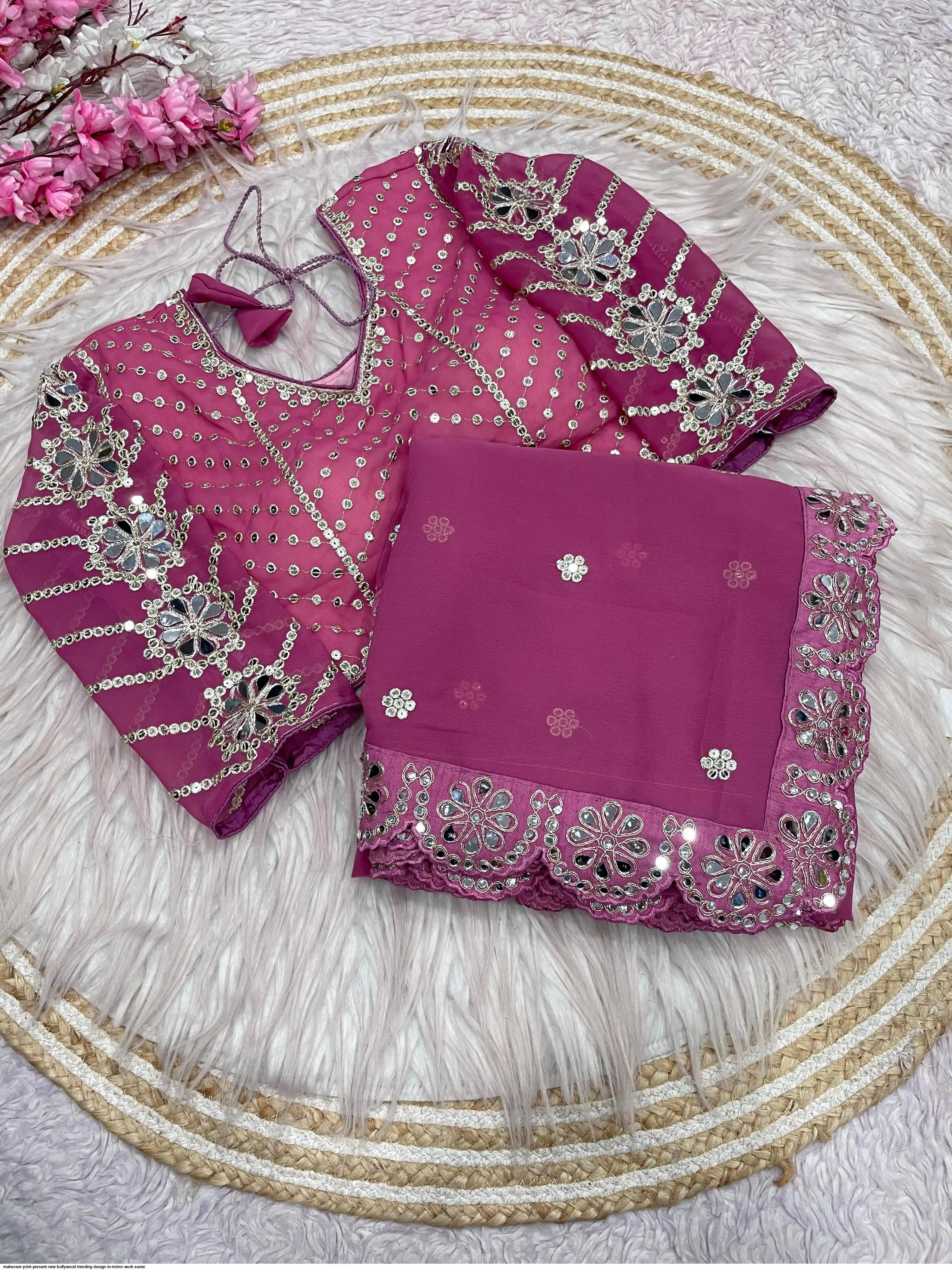 MAHAVEER PRINT PRESENT NEW BOLLYWOOD TRENDING DESIGN IN MIRROR WORK SAREE 6
