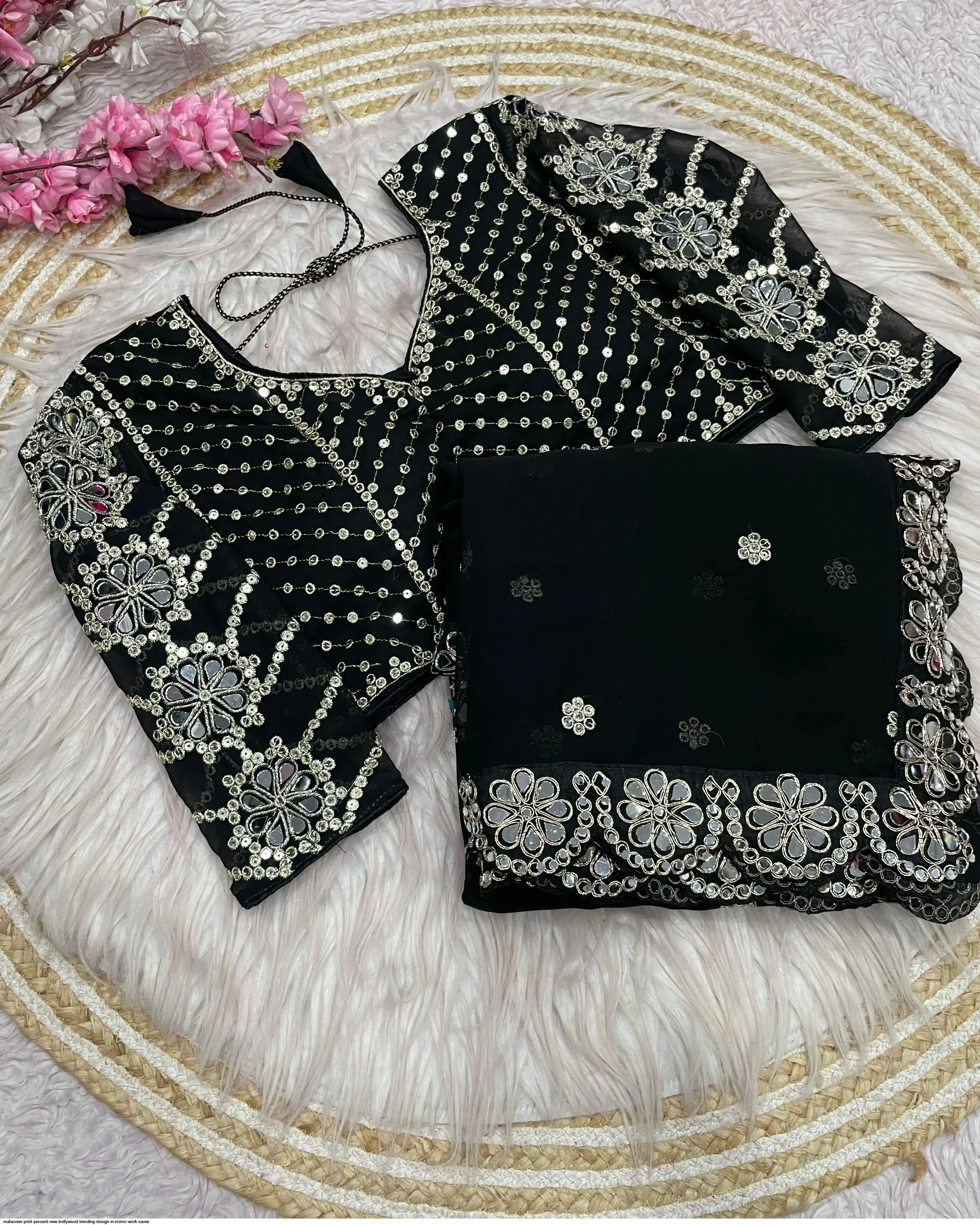 MAHAVEER PRINT PRESENT NEW BOLLYWOOD TRENDING DESIGN IN MIRROR WORK SAREE 5