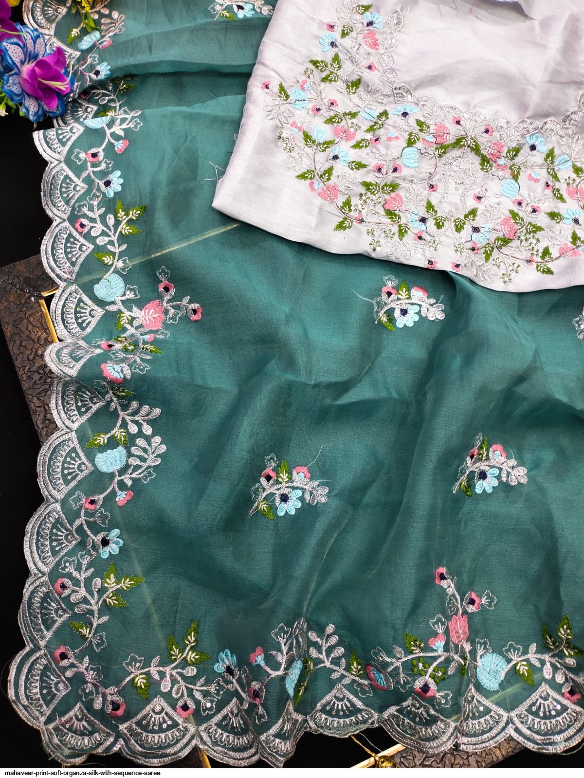 MAHAVEER PRINT SOFT ORGANZA SILK WITH SEQUENCE SAREE B
