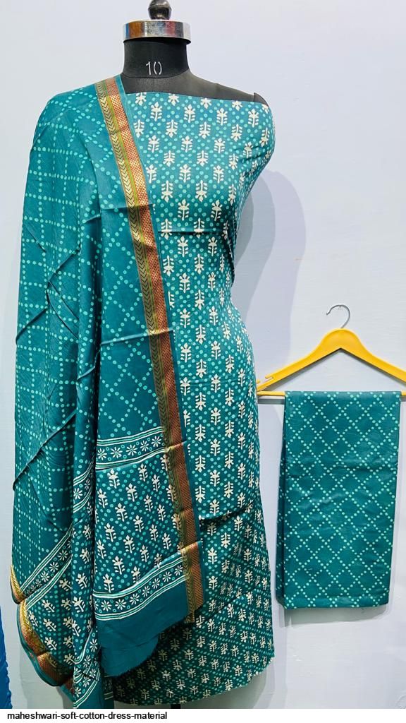 white christmas dresses Premium Bagru Print Maheshwari Silk Suit Set (BSMAHMA24) main image 0