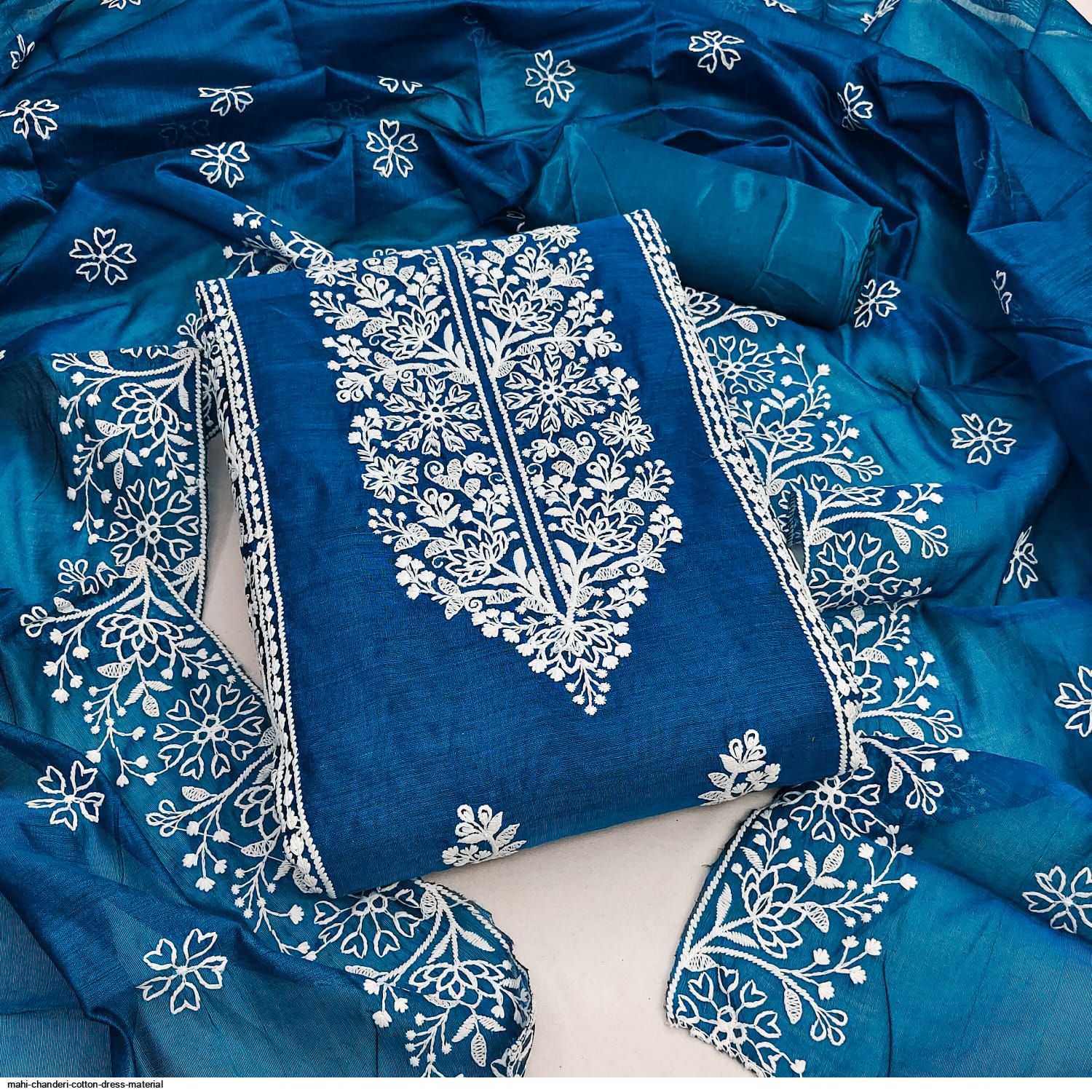 Blue Printed Chanderi Cotton Dress Material With Dupatta in Bikaner at best  price by Unique India Garment - Justdial