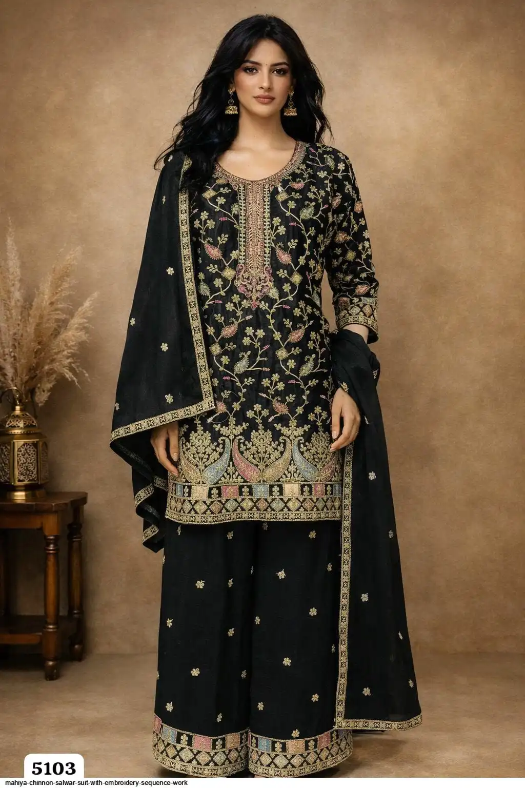 MAHIYA CHINNON SALWAR SUIT WITH EMBROIDERY SEQUENCE WORK D