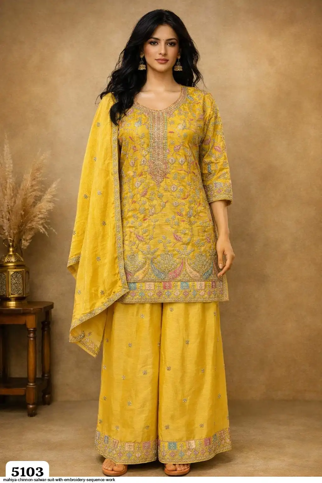 MAHIYA CHINNON SALWAR SUIT WITH EMBROIDERY SEQUENCE WORK C