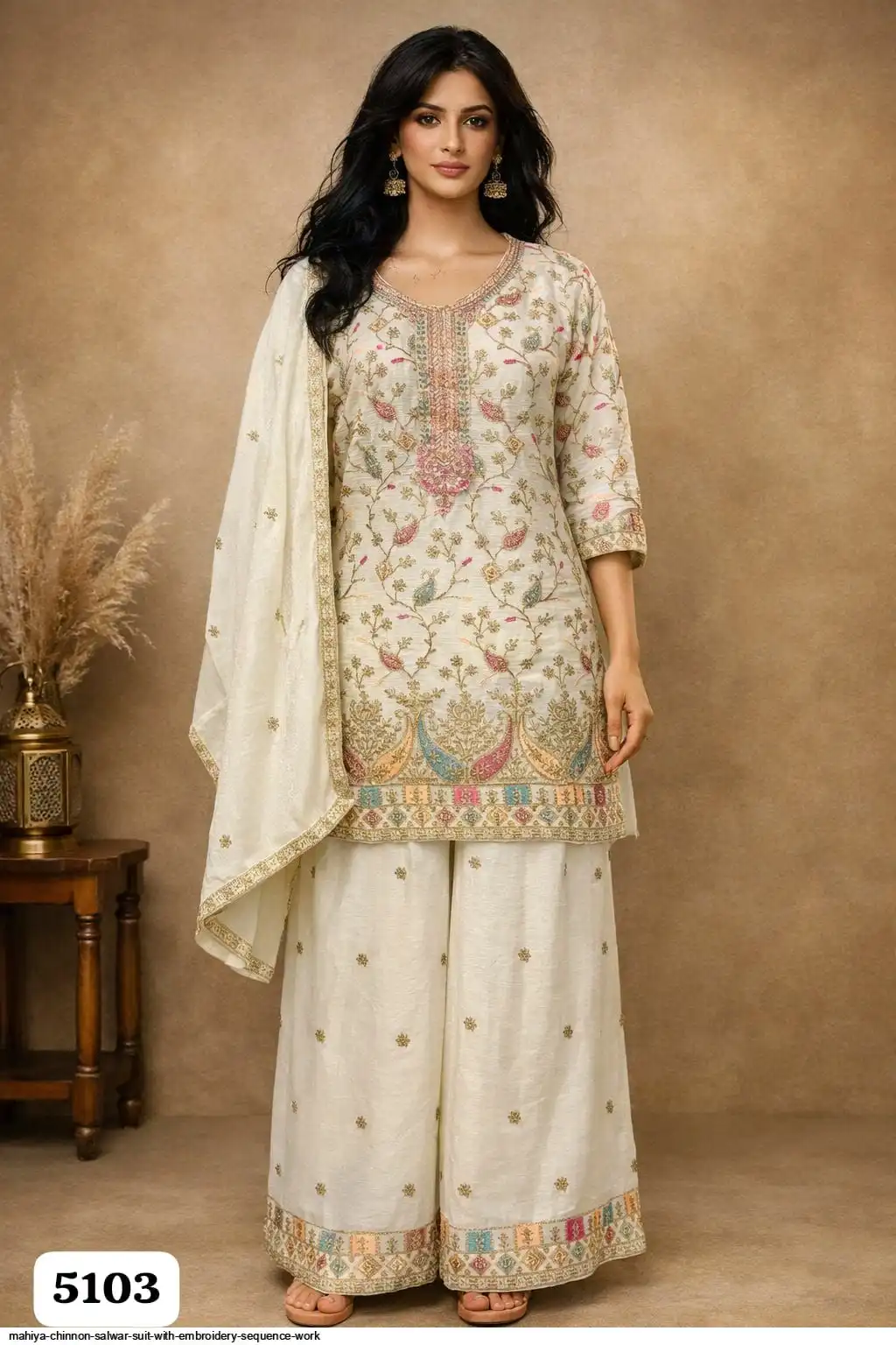 MAHIYA CHINNON SALWAR SUIT WITH EMBROIDERY SEQUENCE WORK B