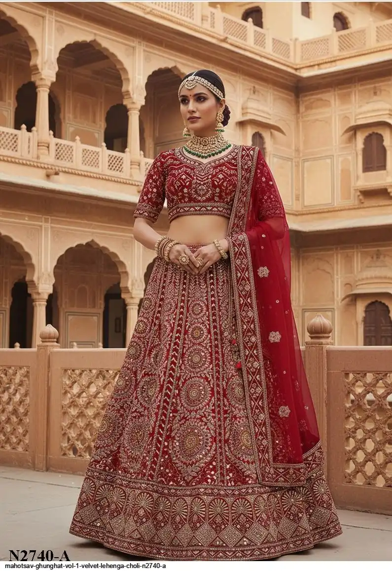 MAHOTSAV GHUNGHAT VOL 1 VELVET LEHENGA CHOLI N2740 A