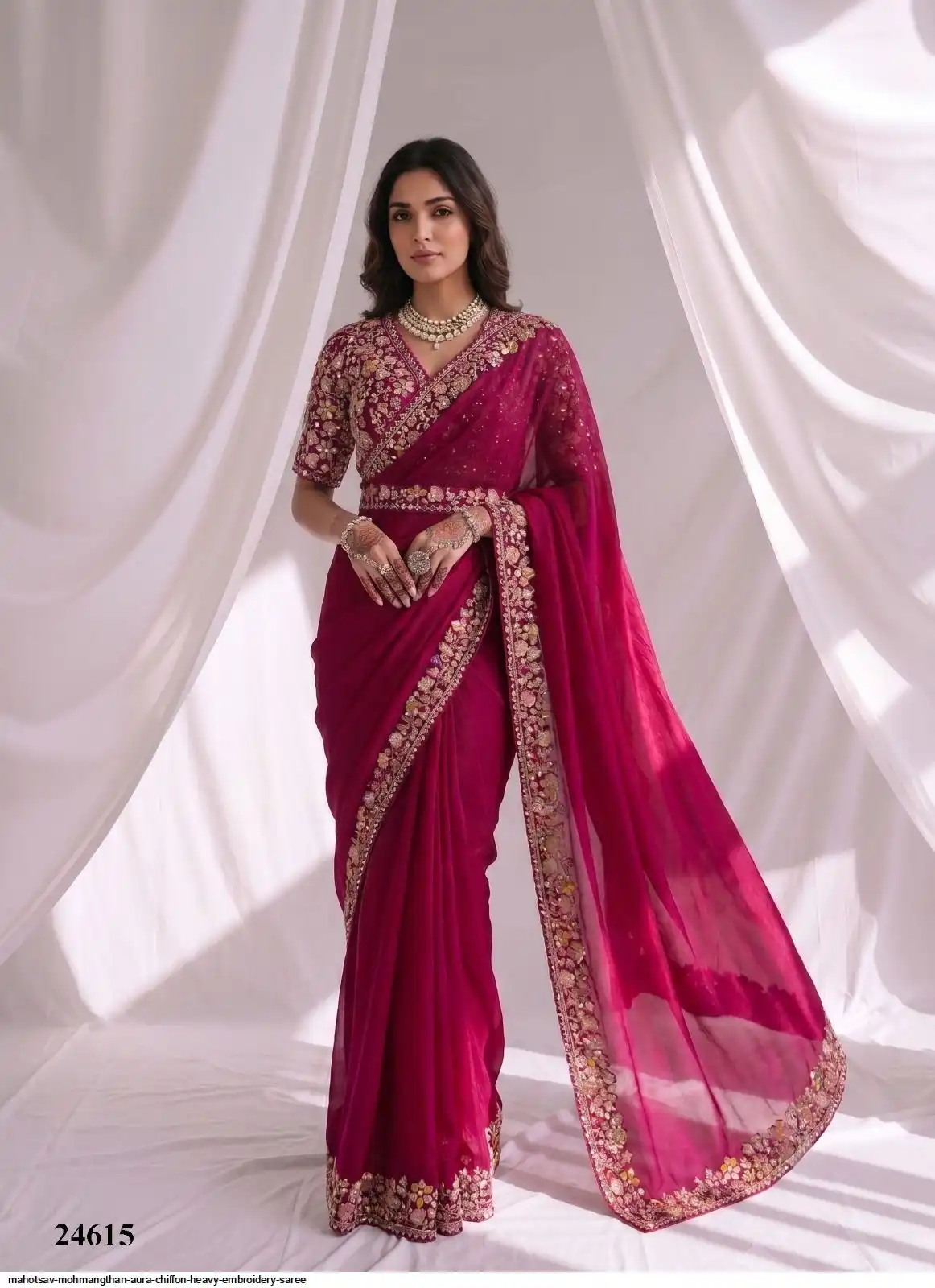 MAHOTSAV MOHMANGTHAN AURA CHIFFON HEAVY EMBROIDERY SAREE 2