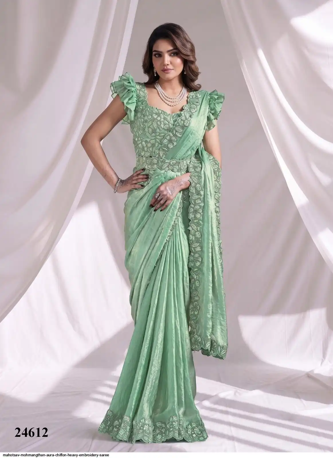 MAHOTSAV MOHMANGTHAN AURA CHIFFON HEAVY EMBROIDERY SAREE 4
