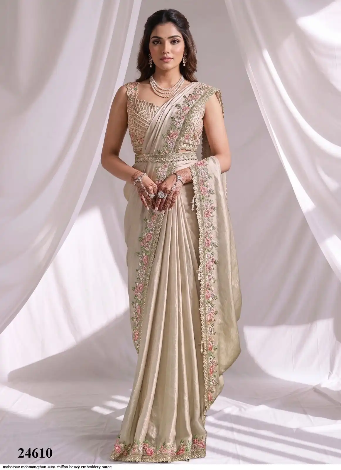 MAHOTSAV MOHMANGTHAN AURA CHIFFON HEAVY EMBROIDERY SAREE 7
