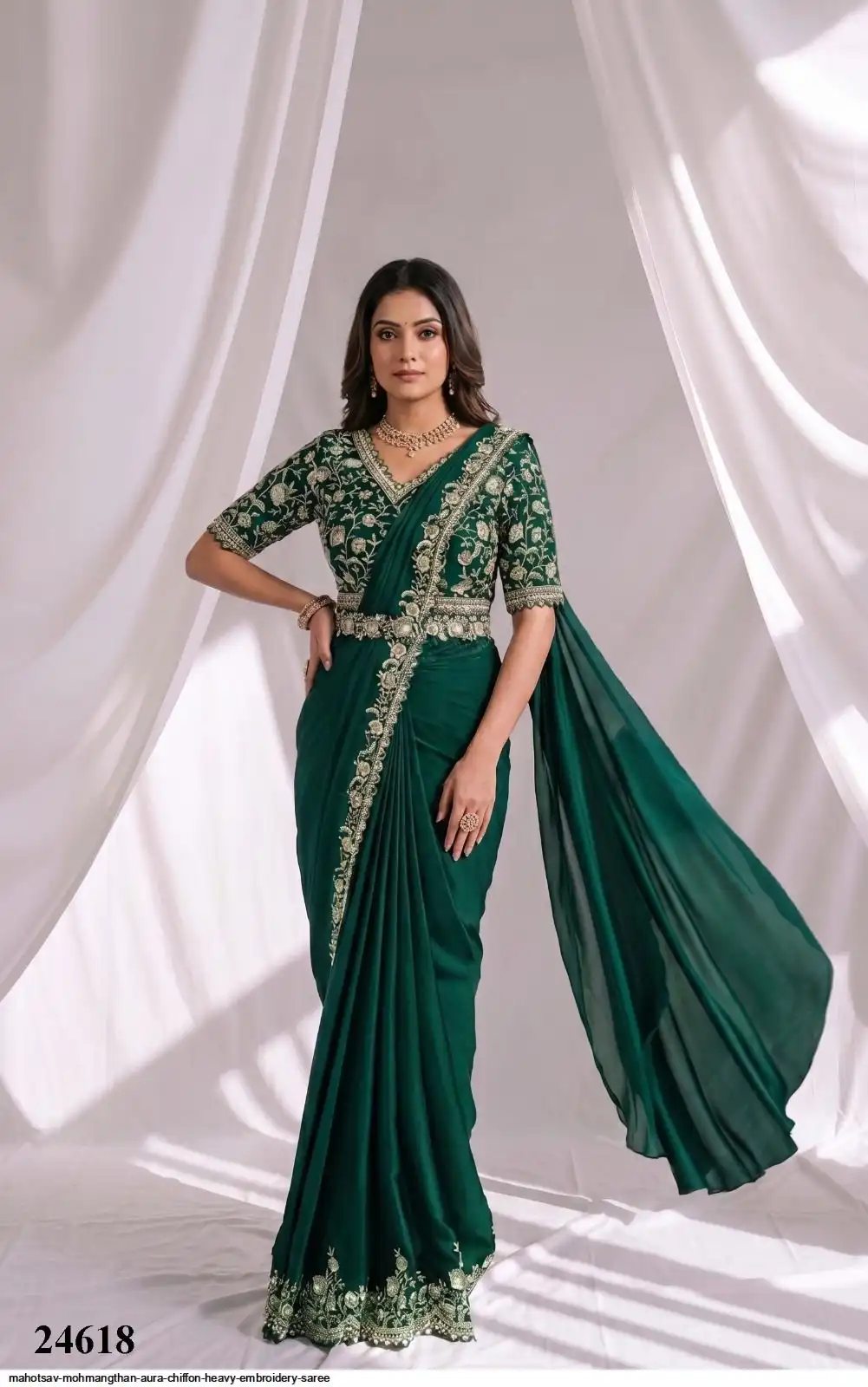 MAHOTSAV MOHMANGTHAN AURA CHIFFON HEAVY EMBROIDERY SAREE 8