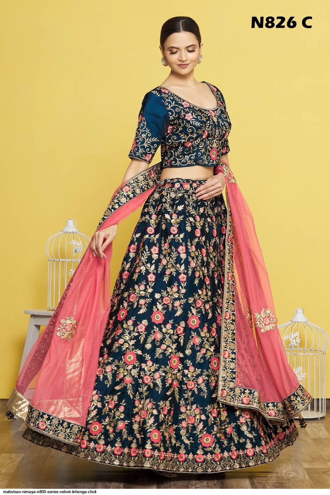 Pink Heavy Indian Wedding Leheng Choli In Velvet SFANJ2188 –  ShreeFashionWear
