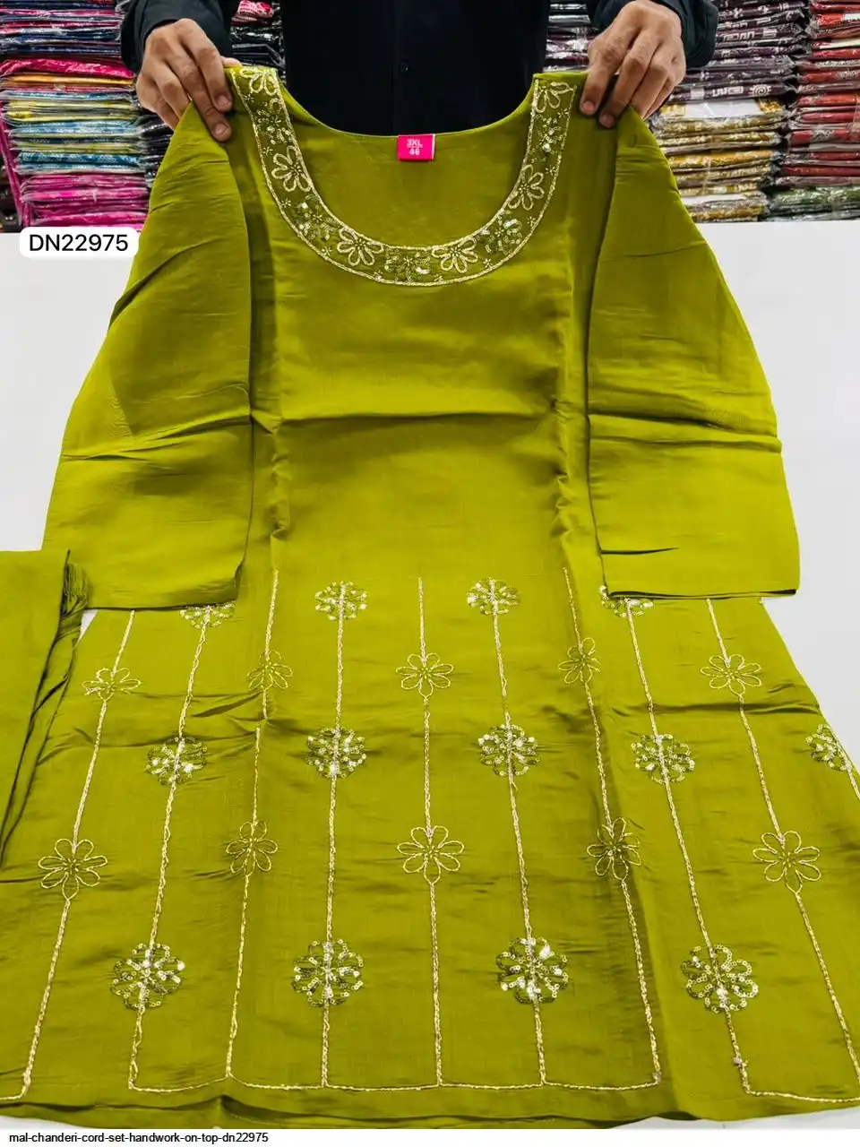 MAL CHANDERI CORD SET HANDWORK ON TOP DN22975 A