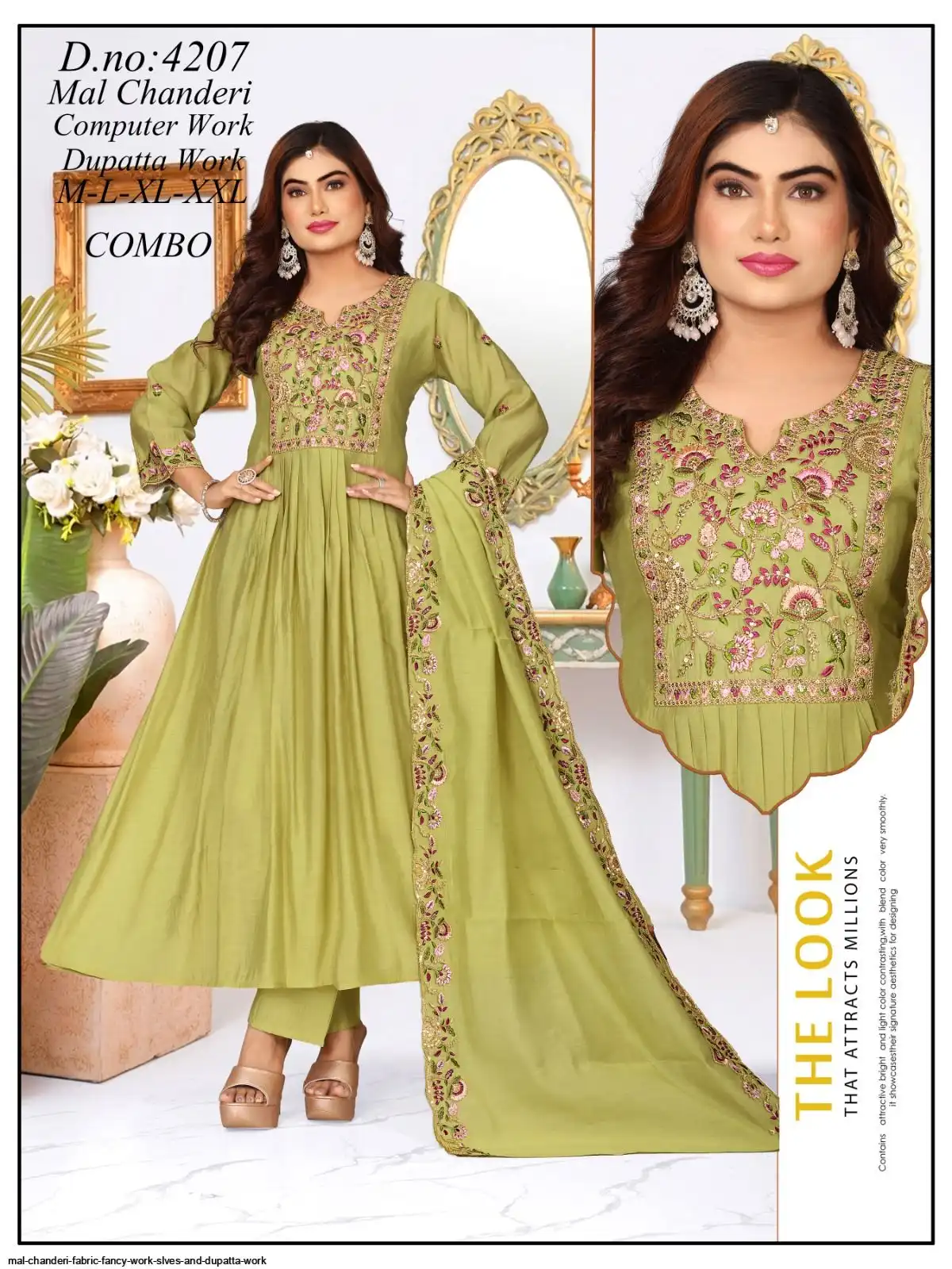 MAL CHANDERI FABRIC FANCY WORK SLVES AND DUPATTA WORK 3