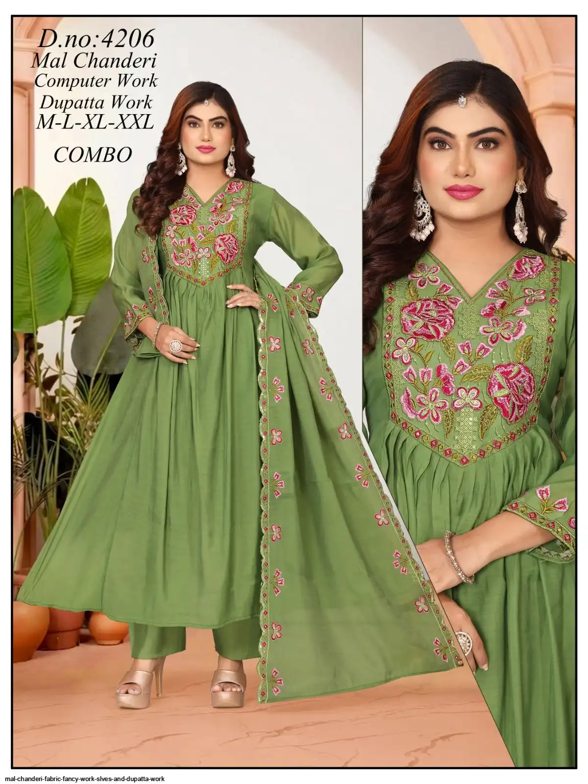 MAL CHANDERI FABRIC FANCY WORK SLVES AND DUPATTA WORK 4