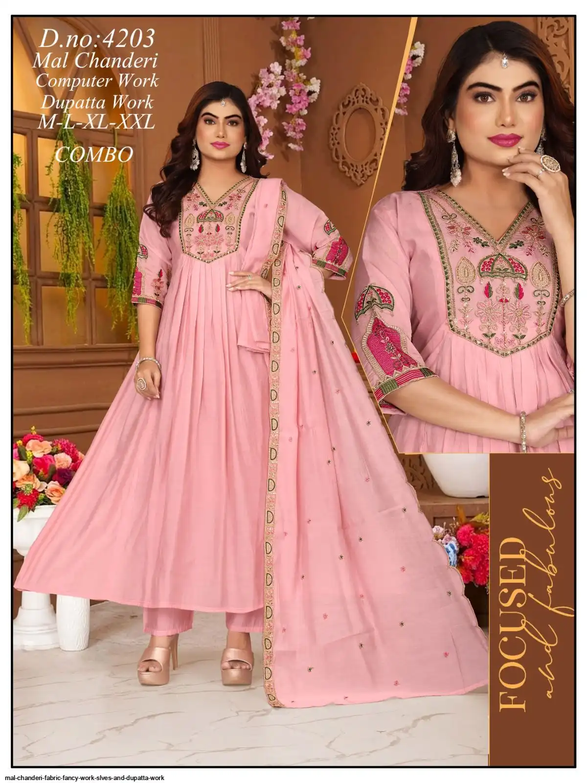 MAL CHANDERI FABRIC FANCY WORK SLVES AND DUPATTA WORK 2