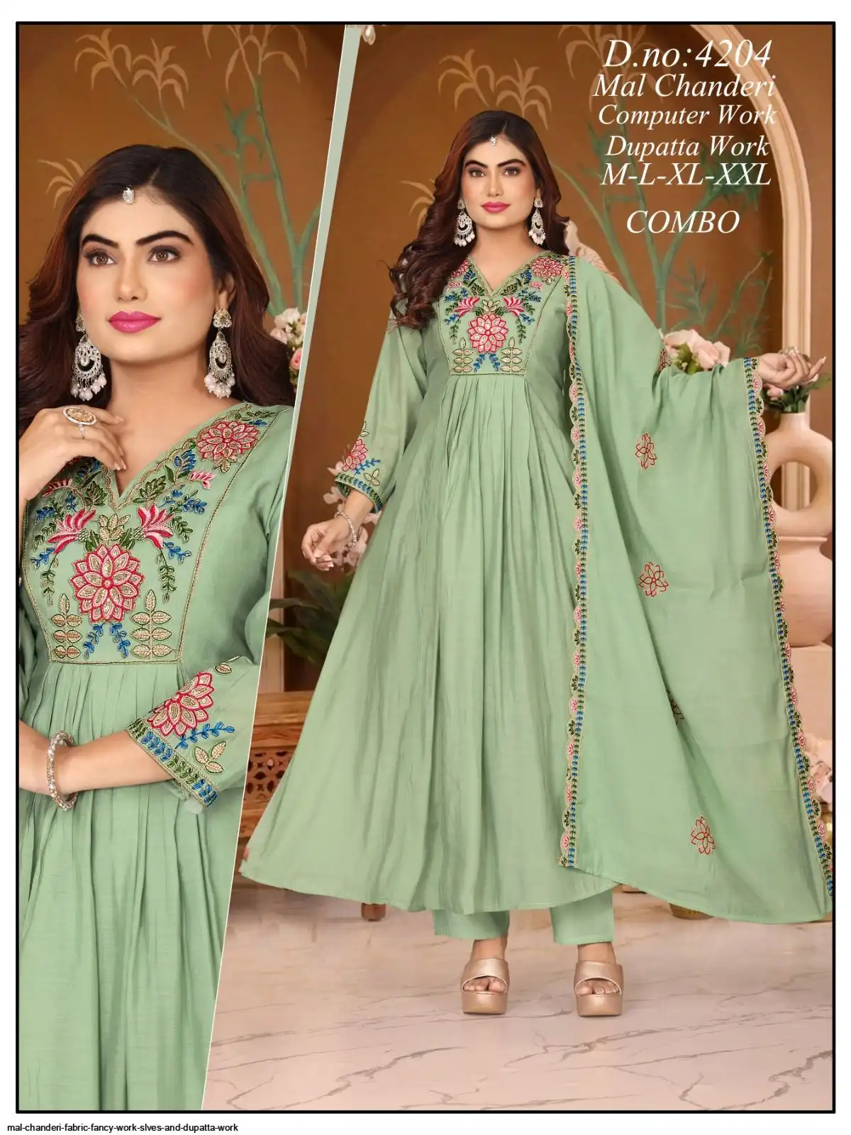 MAL CHANDERI FABRIC FANCY WORK SLVES AND DUPATTA WORK 5
