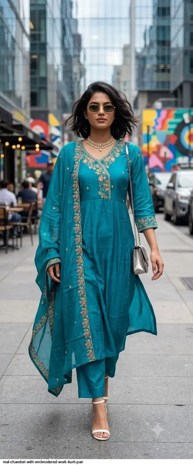 MAL CHANDERI WITH EMBROIDERED WORK KURTI PAIR A