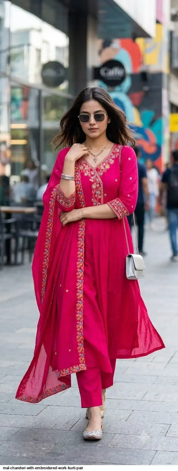 MAL CHANDERI WITH EMBROIDERED WORK KURTI PAIR B
