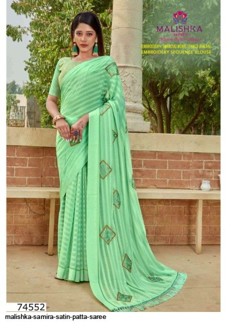 Beautiful Satin Patta Saree With Sequence Work Blouse For Party Wear –  Wholesale Outlet