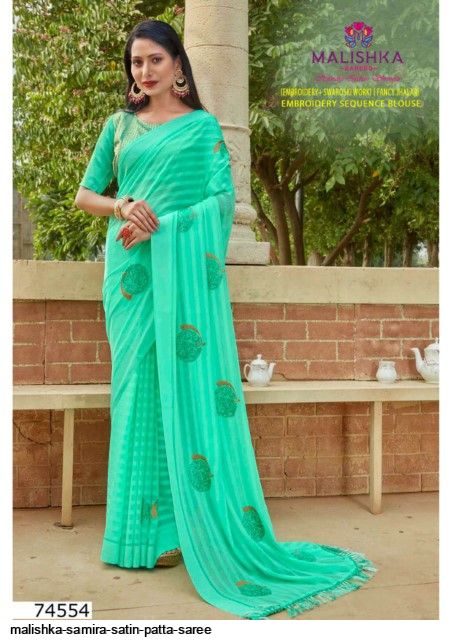 Georgette Satin Patta Saree, With Blouse Piece at Rs 700/piece in Mumbai |  ID: 19320567033