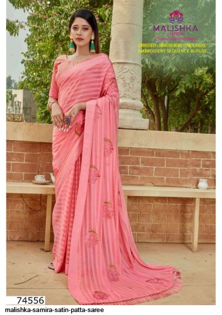 Buy Satin Patta Saree Floral Print Daily Wear Georgette Pink Sarees Online  @ Best Price In India | Flipkart.com