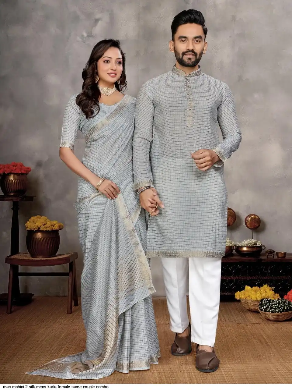 MAN MOHINI 2 SILK MENS KURTA FEMALE SAREE COUPLE COMBO 5
