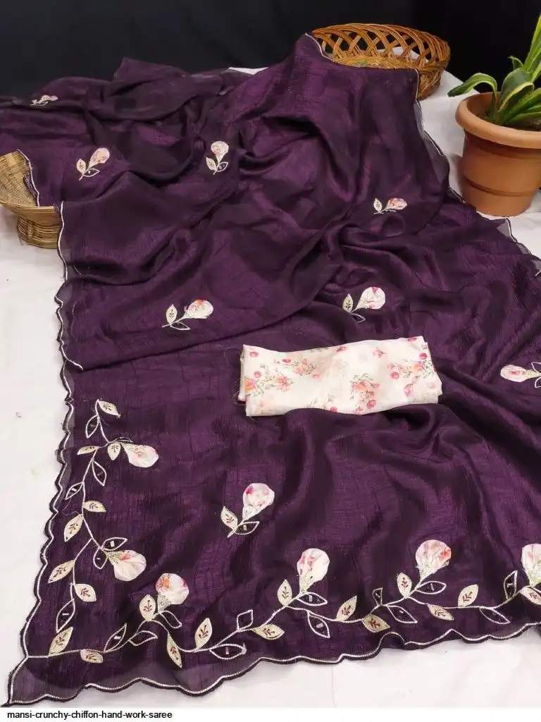 MANSI CRUNCHY CHIFFON HAND WORK SAREE E