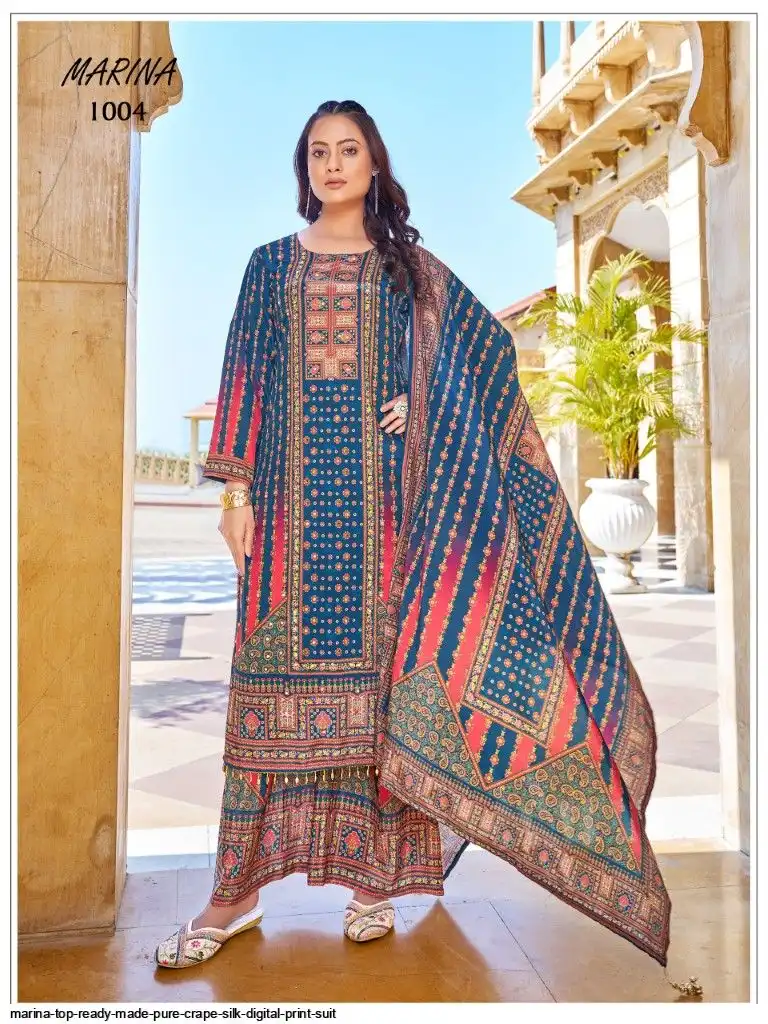 MARINA TOP READY MADE PURE CRAPE SILK DIGITAL PRINT SUIT 3