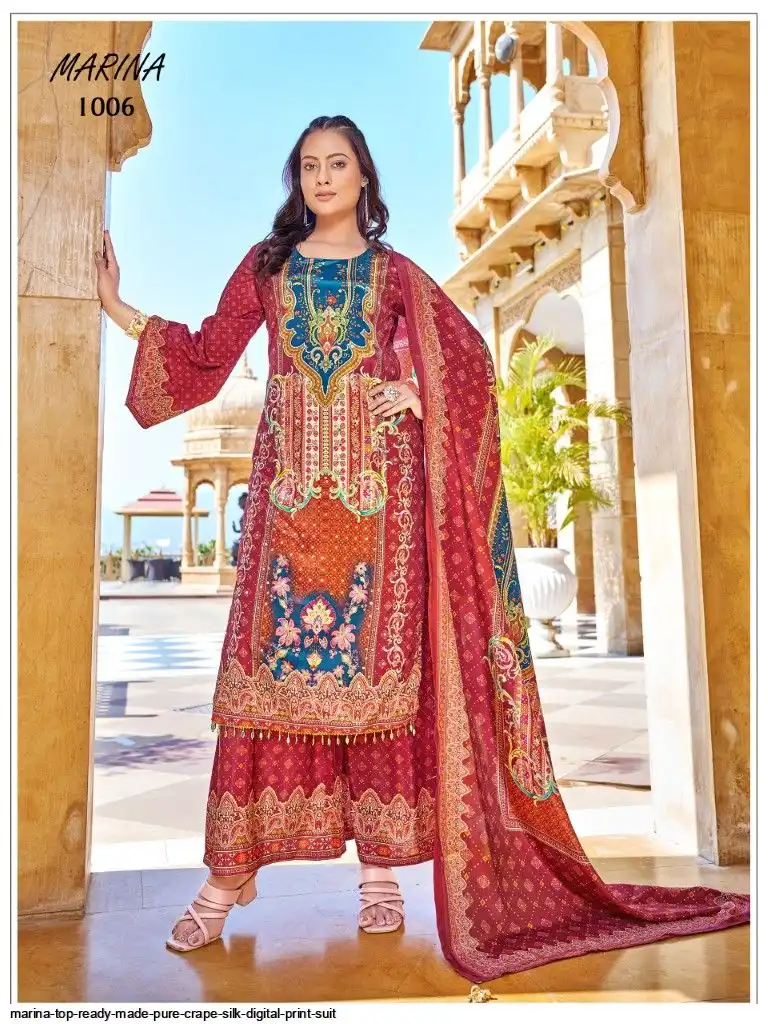 MARINA TOP READY MADE PURE CRAPE SILK DIGITAL PRINT SUIT 5