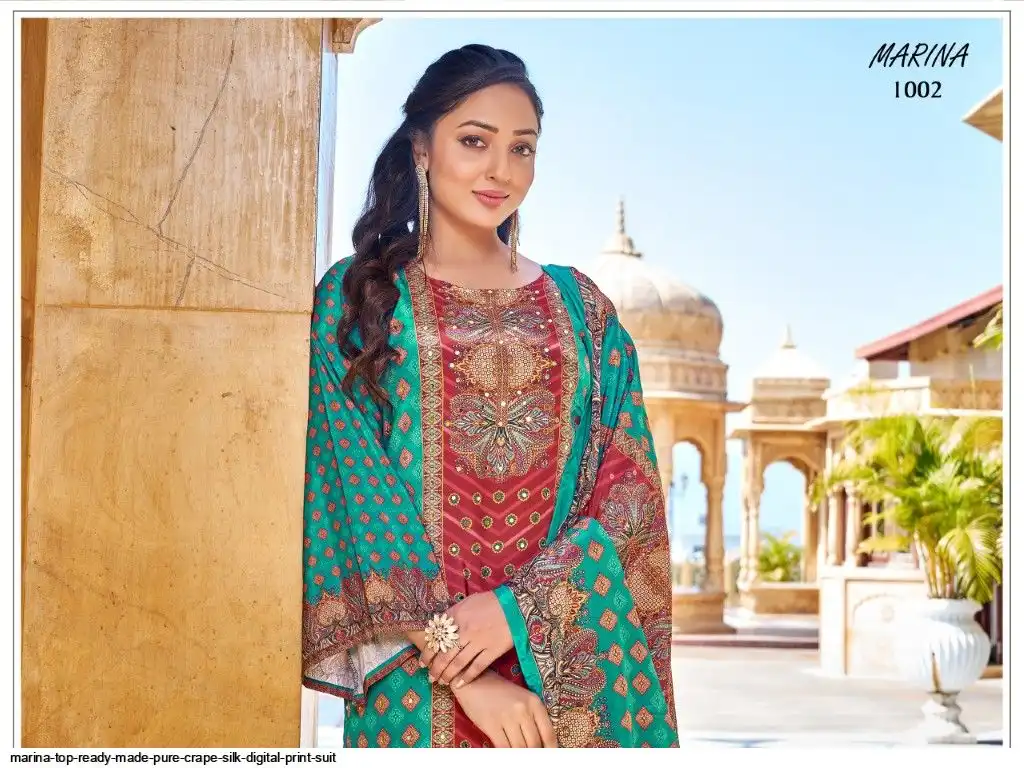 MARINA TOP READY MADE PURE CRAPE SILK DIGITAL PRINT SUIT 1