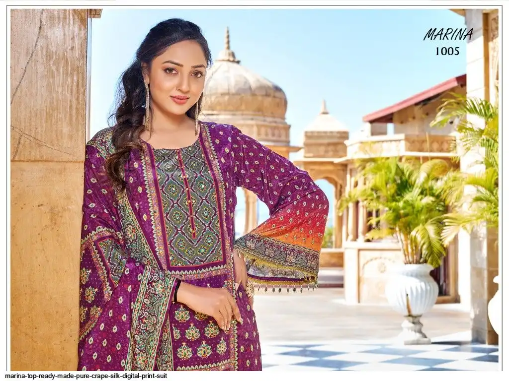 MARINA TOP READY MADE PURE CRAPE SILK DIGITAL PRINT SUIT 4