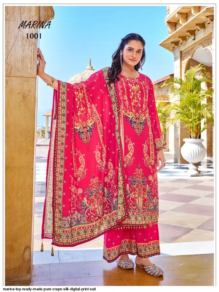 MARINA TOP READY MADE PURE CRAPE SILK DIGITAL PRINT SUIT 6